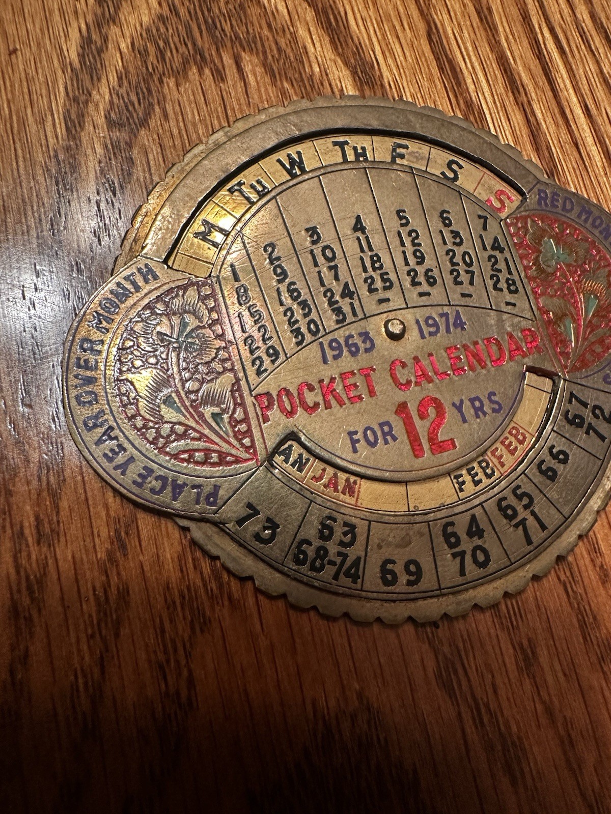 12 Year Calendar 1963 -1974 Circle Calendar the Shows Days of the Week & Month