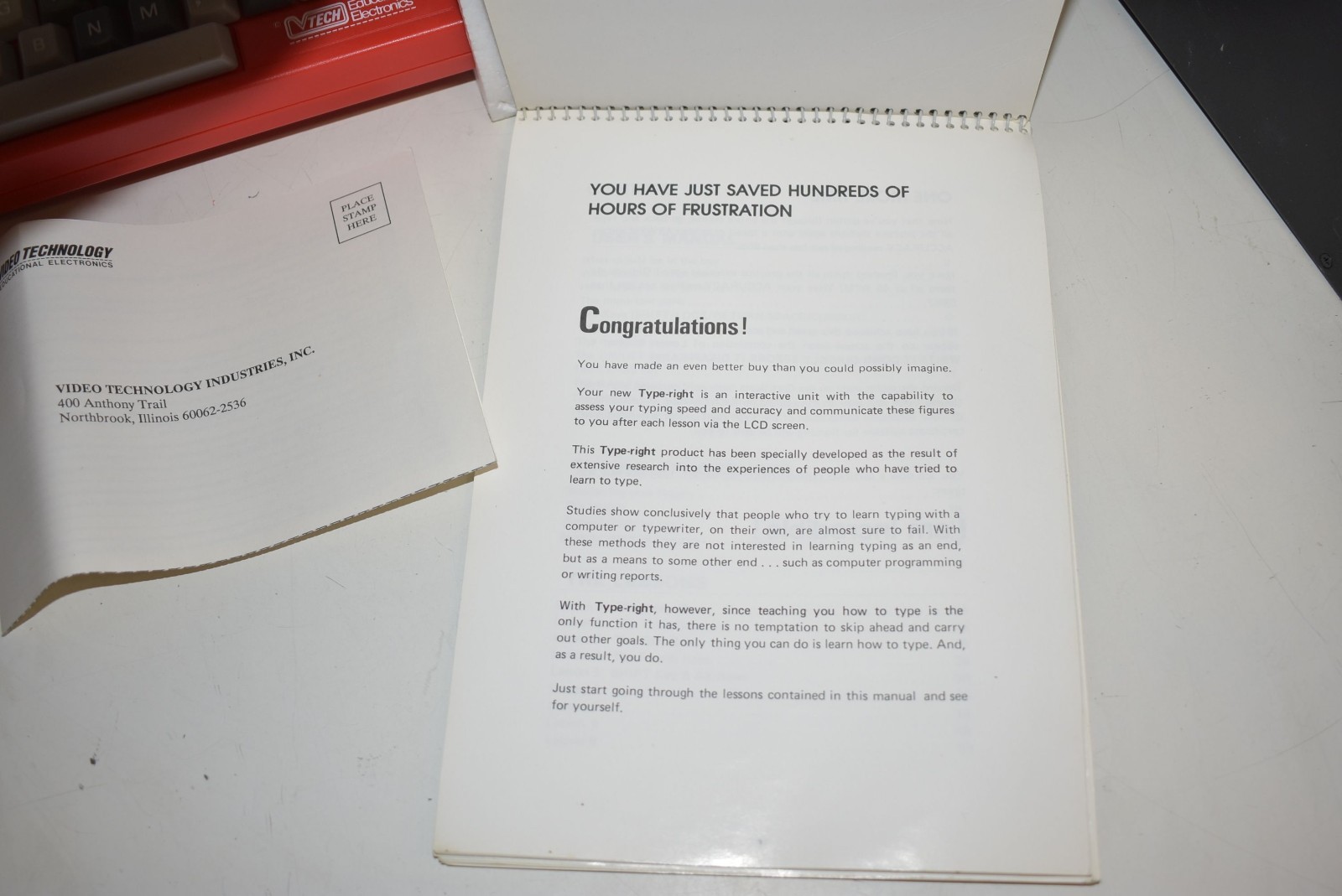 1985 V-Tech Type Right Educational Electronic Typing Tutor w/ Box & Book TESTED!