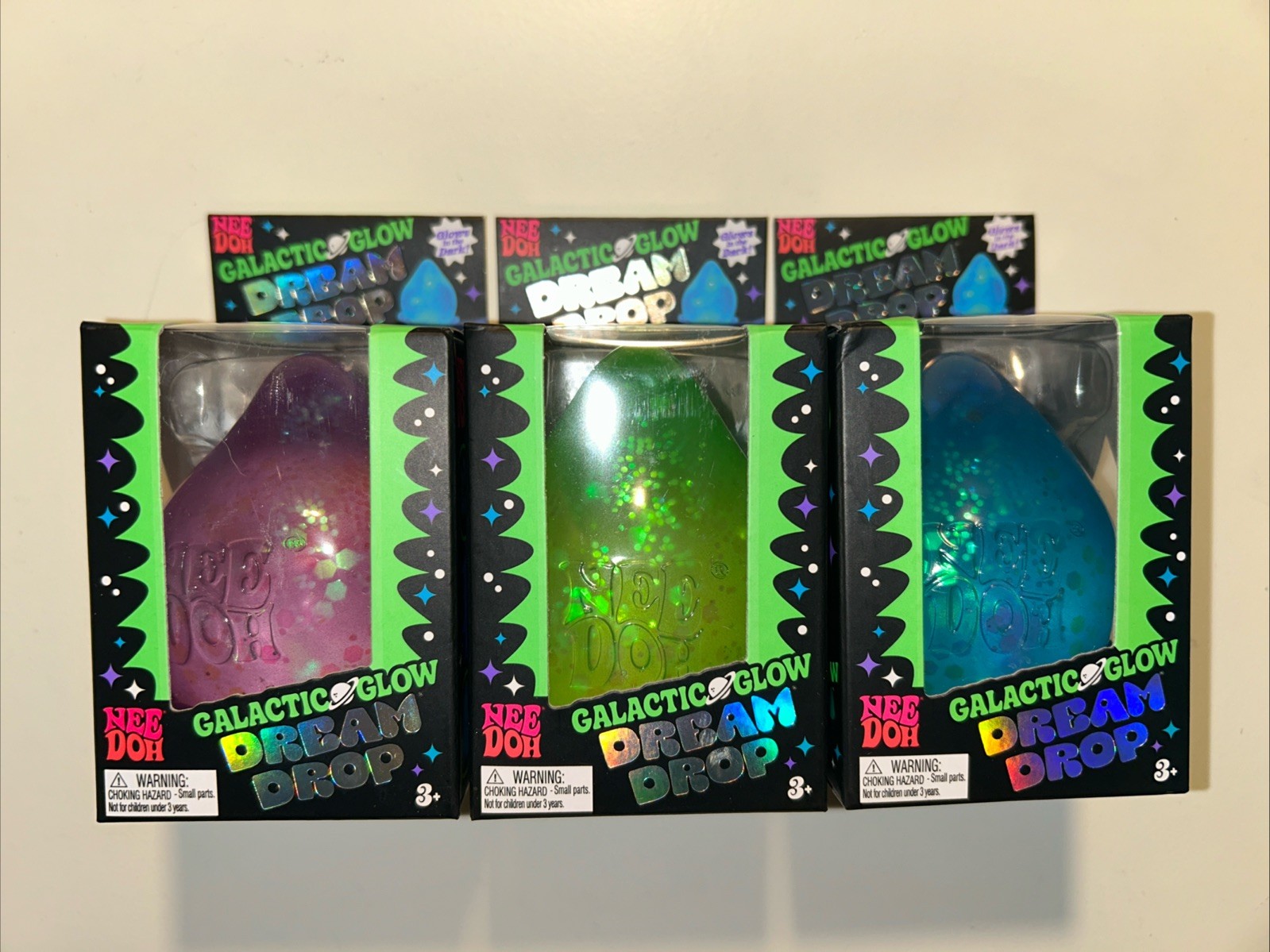 VIRAL NeeDoh GALACTIC GLOW Dream Drop Complete Set of 3 Green Blue Purple – RARE