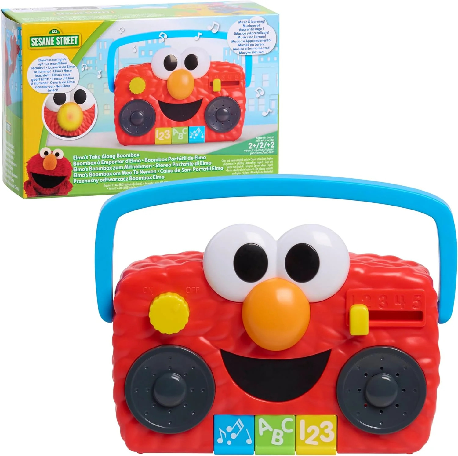 Sesame Street Elmo Take Along Boombox with Lights & Sounds, 5.5-inch Interactive