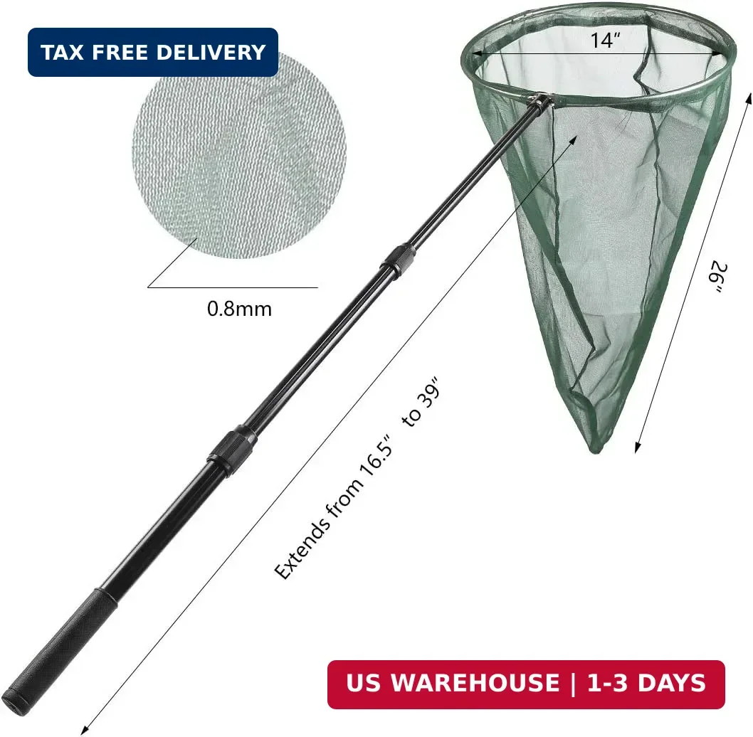 Professional Insect and Butterfly Net with 14″ Stainless Ring, 26″ Net Depth, St