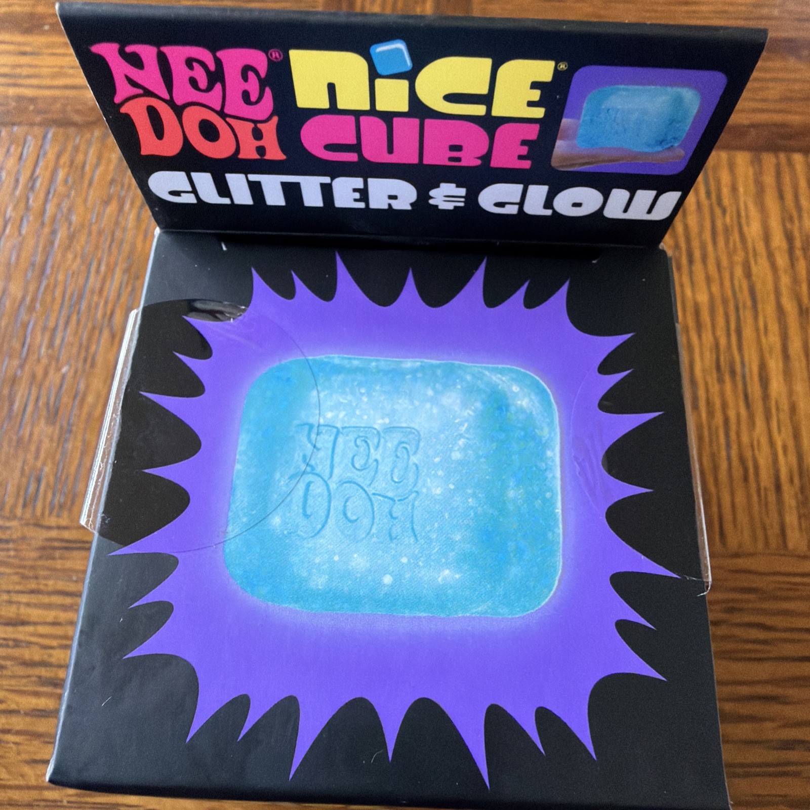 Schylling NeeDoh Blue Nice Cube Glitter & Glow Super Solid Squishy Toy Sensory