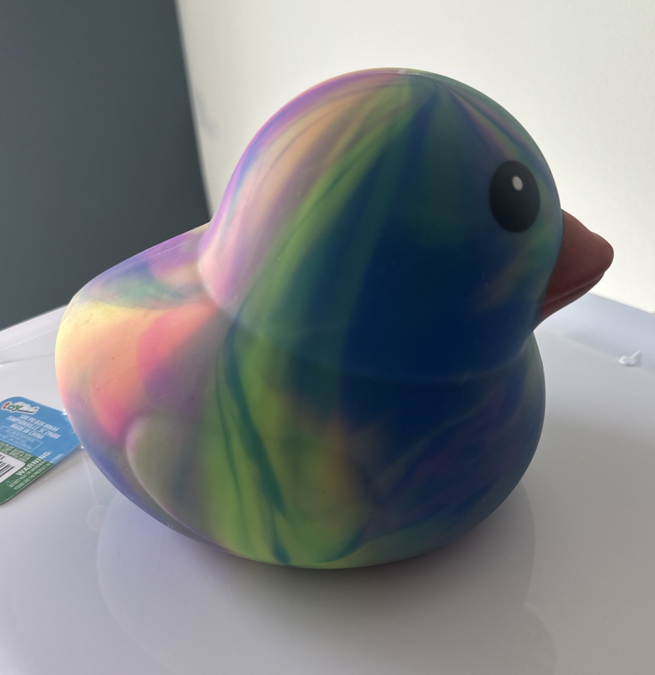 Sunny Days Jumbo Squeeze Duck – Tie-Dye Squishy Stress Relief Toy (blue/teal)