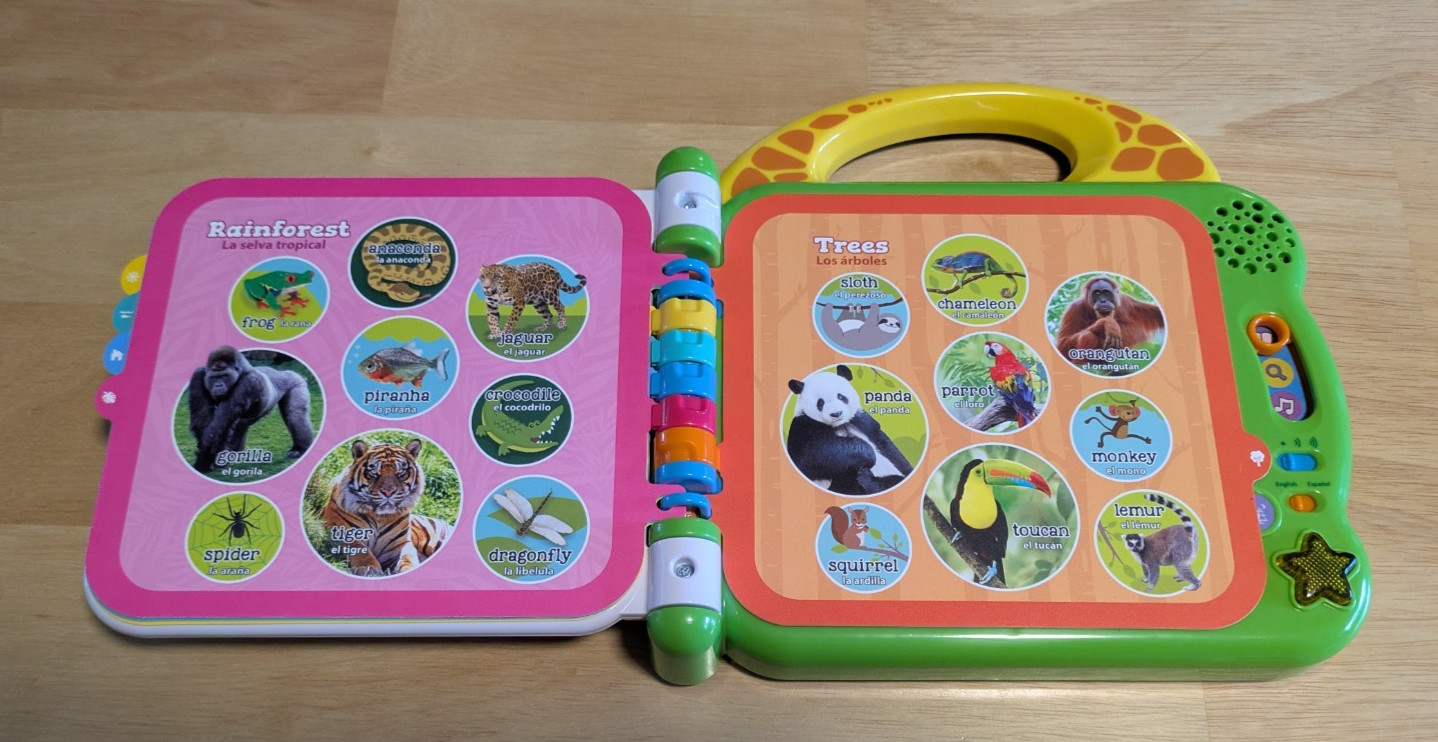 Leap Frog 100 Animals Book – Green Zoo Safari Woodland English/ Spanish speaking
