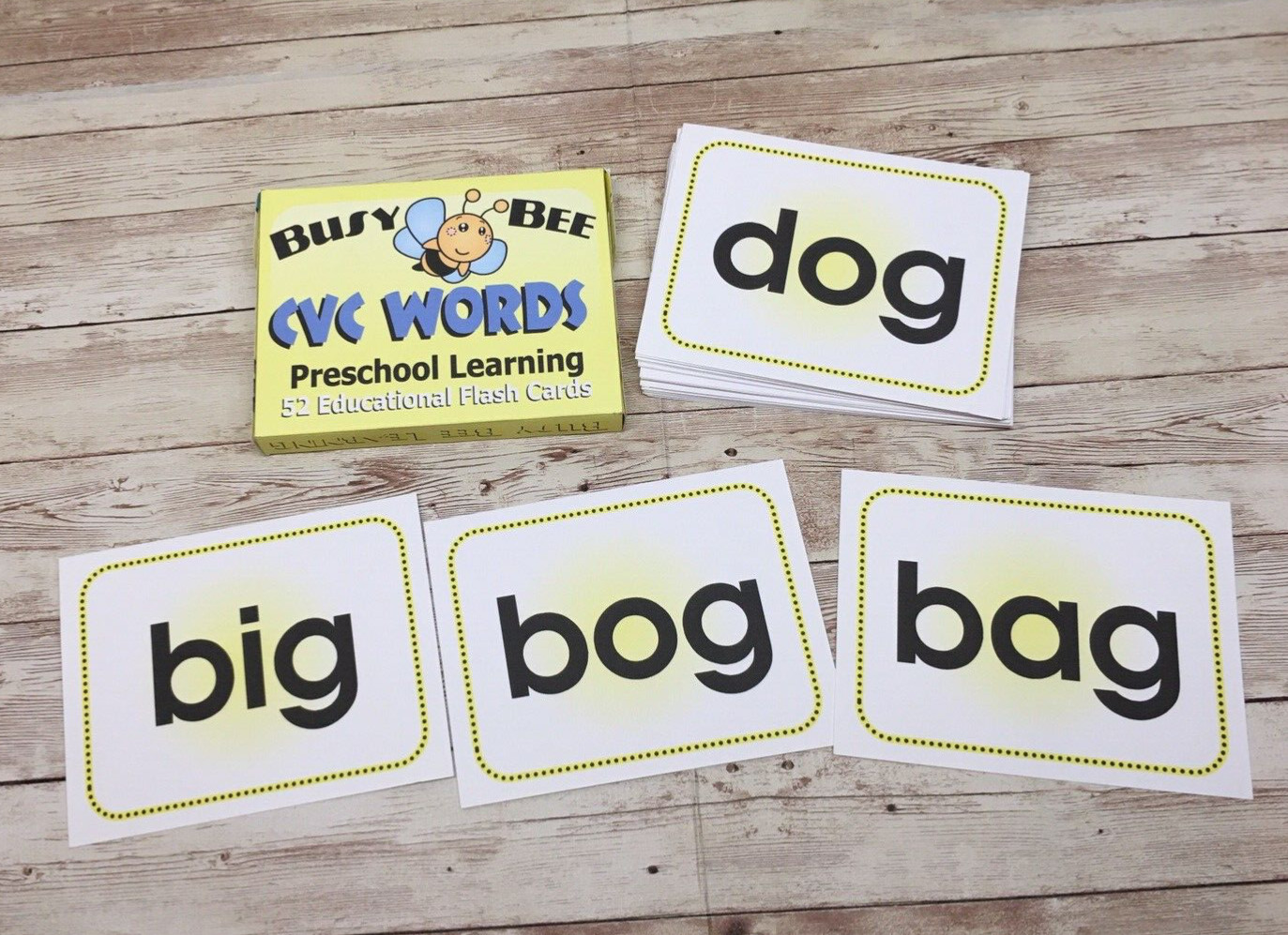 CVC Words – Busy Bee Preschool Learning – 52 Educational Flash Cards