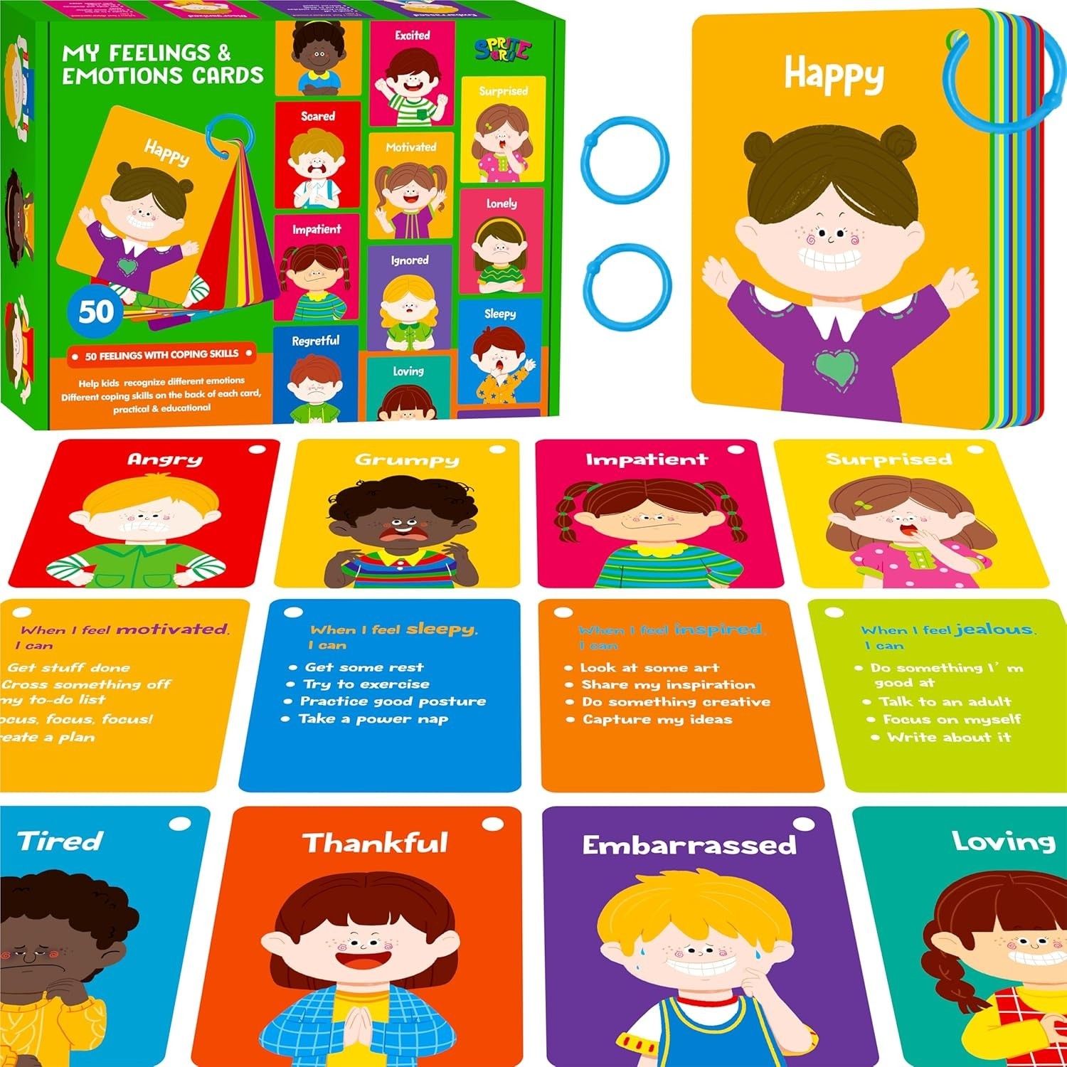 Emotions Flashcards, 50 Different Feelings with Coping Skills-Learn to Identi…