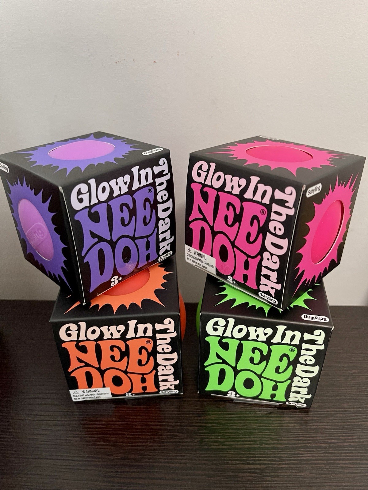 Schylling Nee Doh Glow in Dark Pink Green Orange & Purple – Lot Of 4!