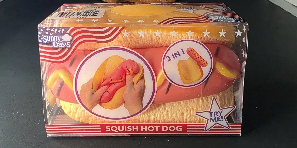 Squishy Hot Dog Squeezy Fidget Toy Sunny Days 2-in-1 Hotdog Stress Relief NEW