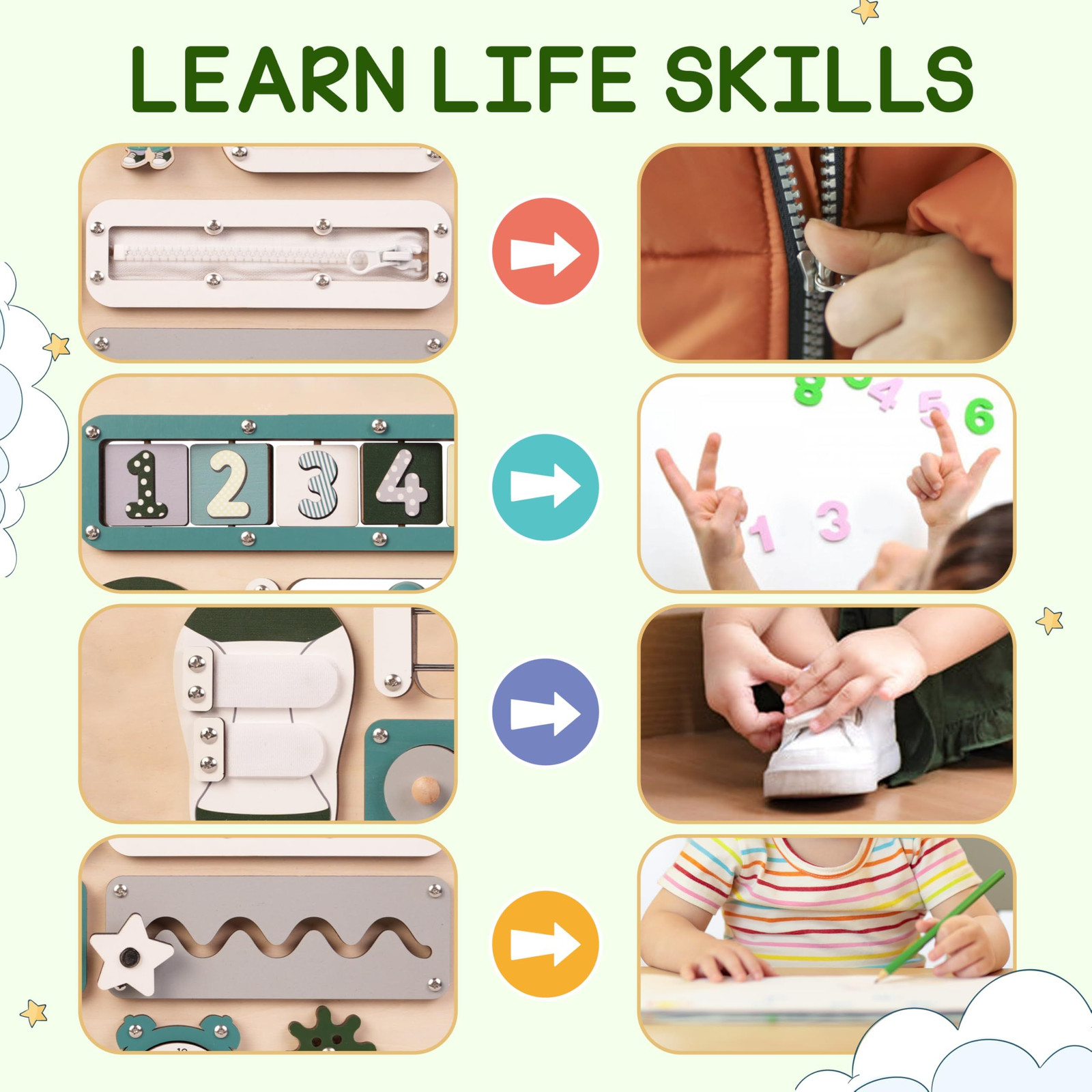 KALOTOYS Large Montessori Busy Board for 17 inches, Size – Pastel Green