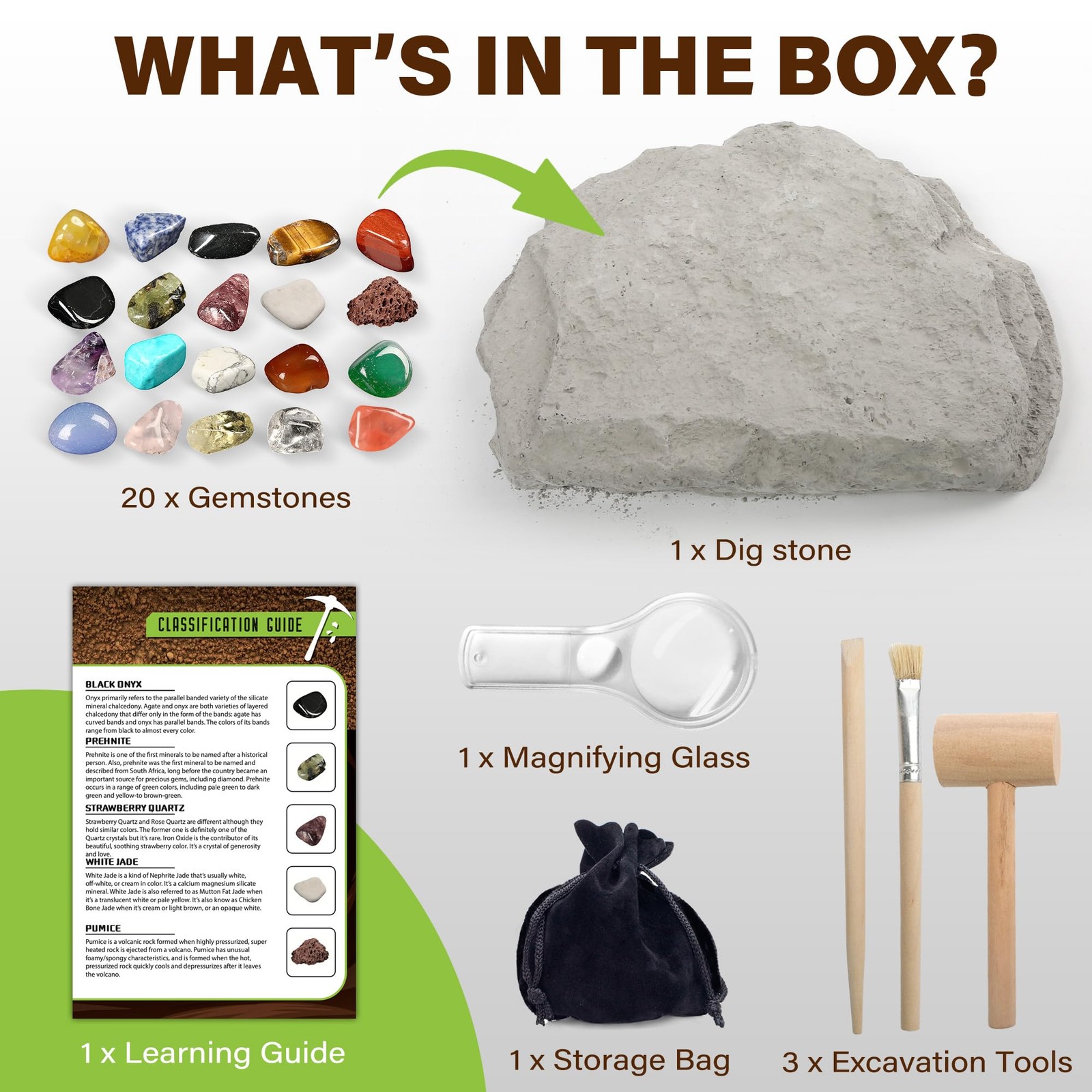 Gemstone Dig Kit, Excavate 20 Real Gems, Science Kit for Kids Age 8-12,