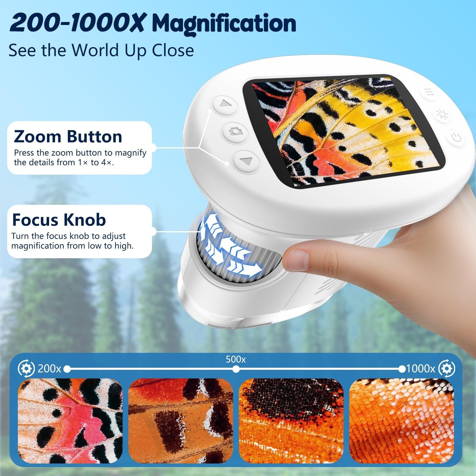 4K Digital Microscope 1000X for Kids, Portable 2.4″ Screen, Explore Bugs & Plant