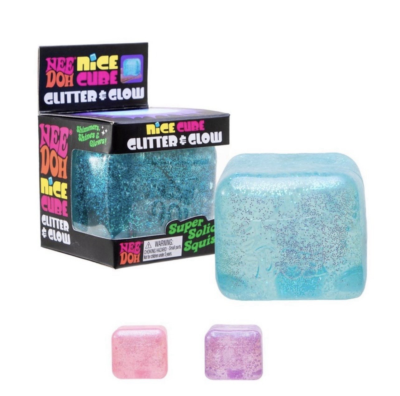 NeeDoh Nice Cube Glitter and Glow Nee Doh Squishy BLUE NEW
