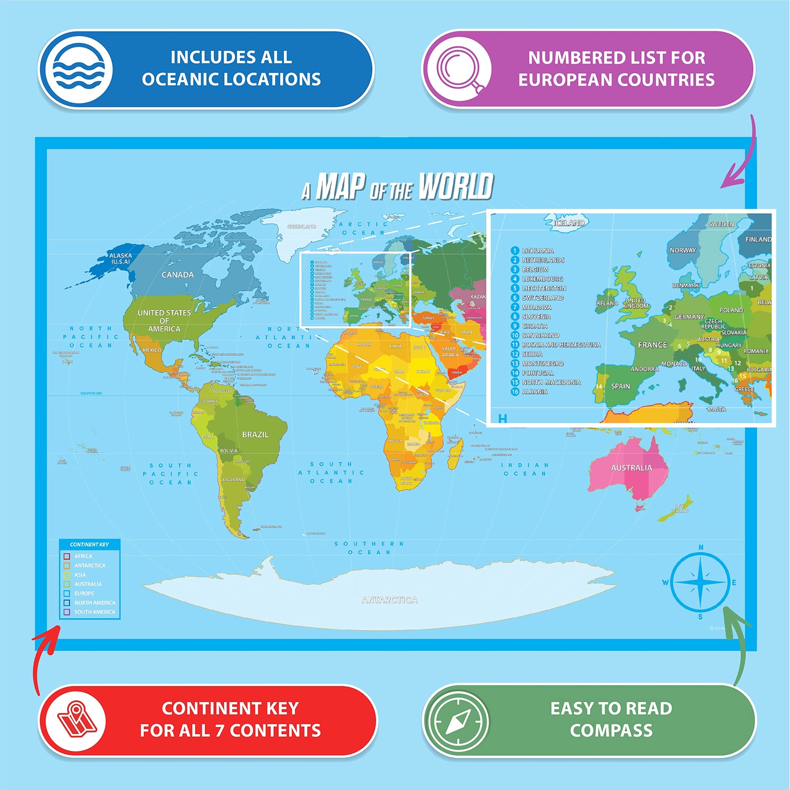 Solar System Periodic Table World USA Maps Classroom Home School Posters
