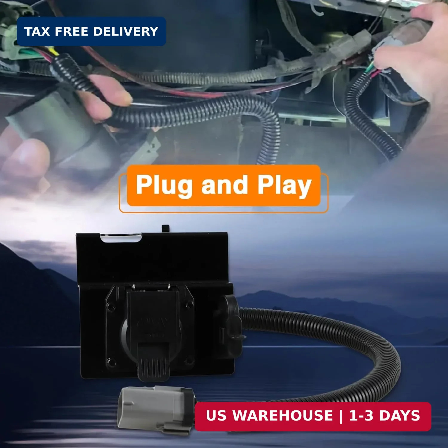 FUSCH 4 & 7 Pin Trailer Tow Wiring Harness Plug 4-Flat 7-Way Plug Adapter with M