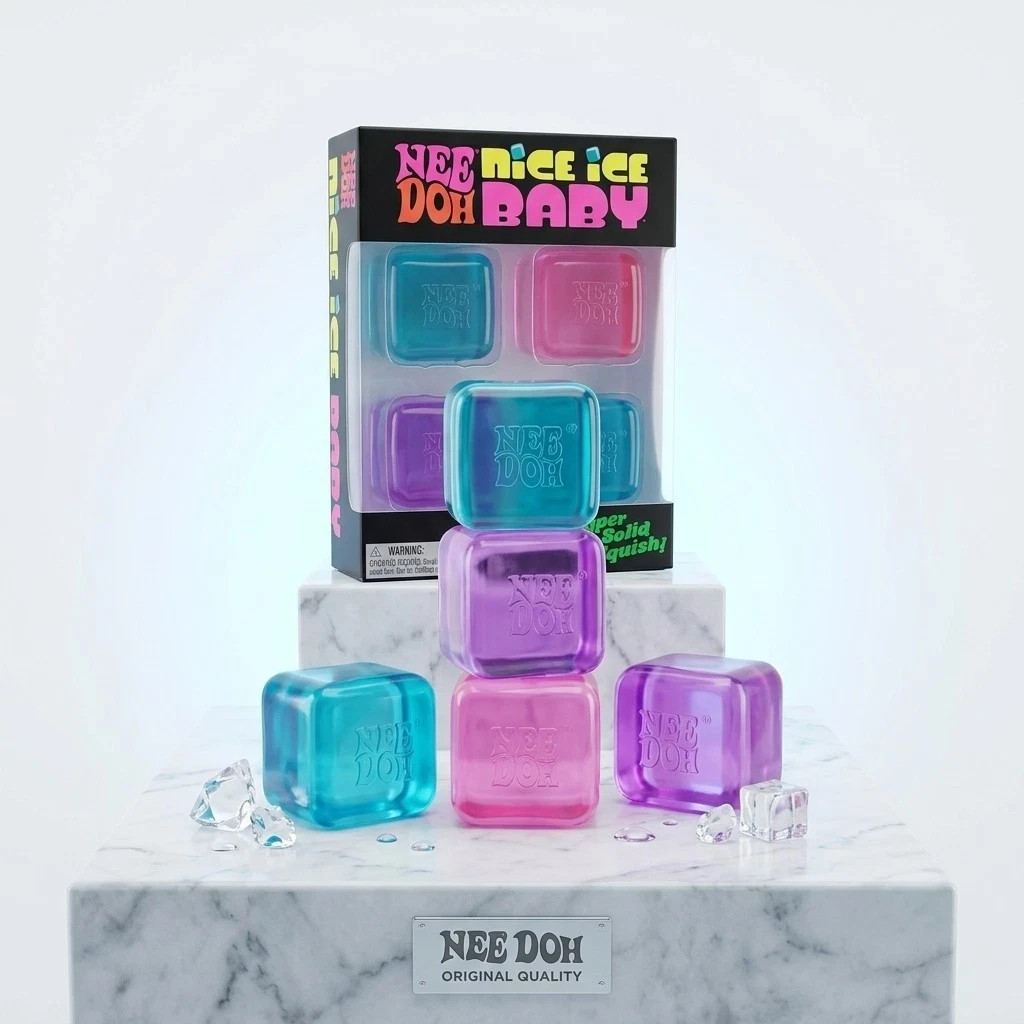 NeeDoh Nice Ice Baby 4-Pack Mini Cubes Authentic Squishy Fidget Stress Toy