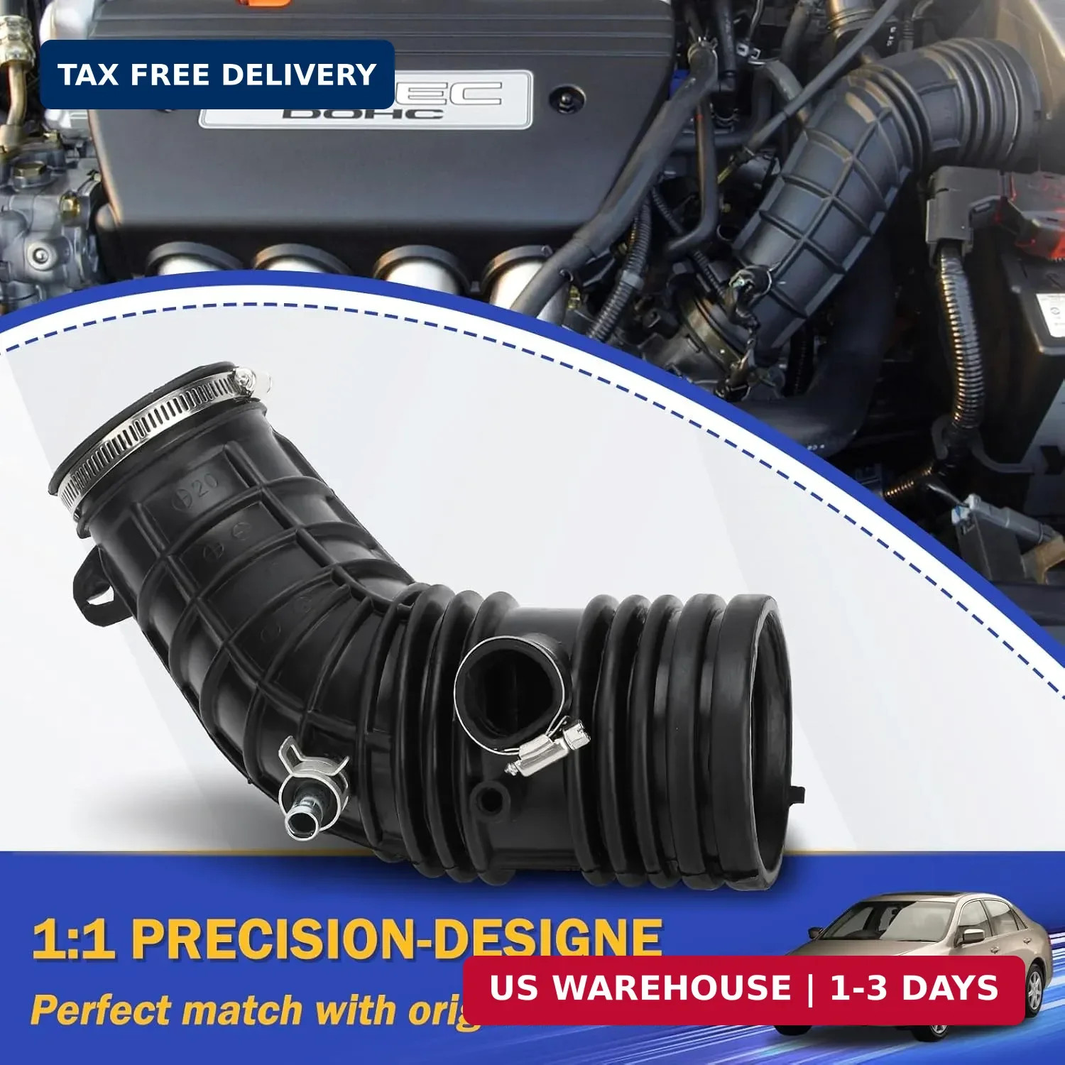 Air Intake Hose Cleaner Tube with Clamps for Honda Accord L4 2.4L 2003 2004 2005