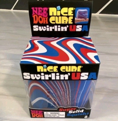 Nee Doh Nice Cube Swirl USA (4th of July) Super Solid Squish Red White Blue