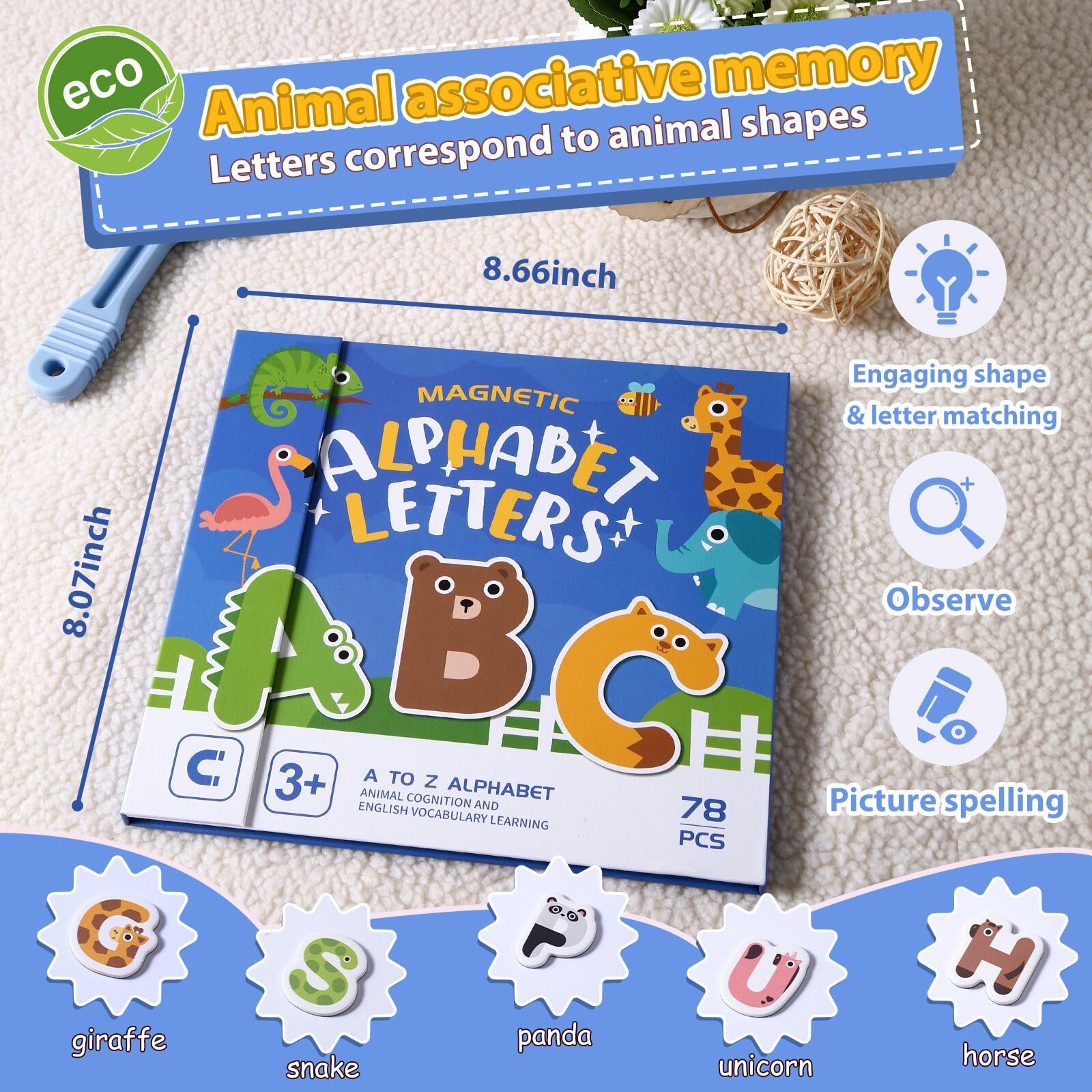 78 PCS Alphabet Magnets for Toddlers 3-5 Years Old – Large, Multi Color