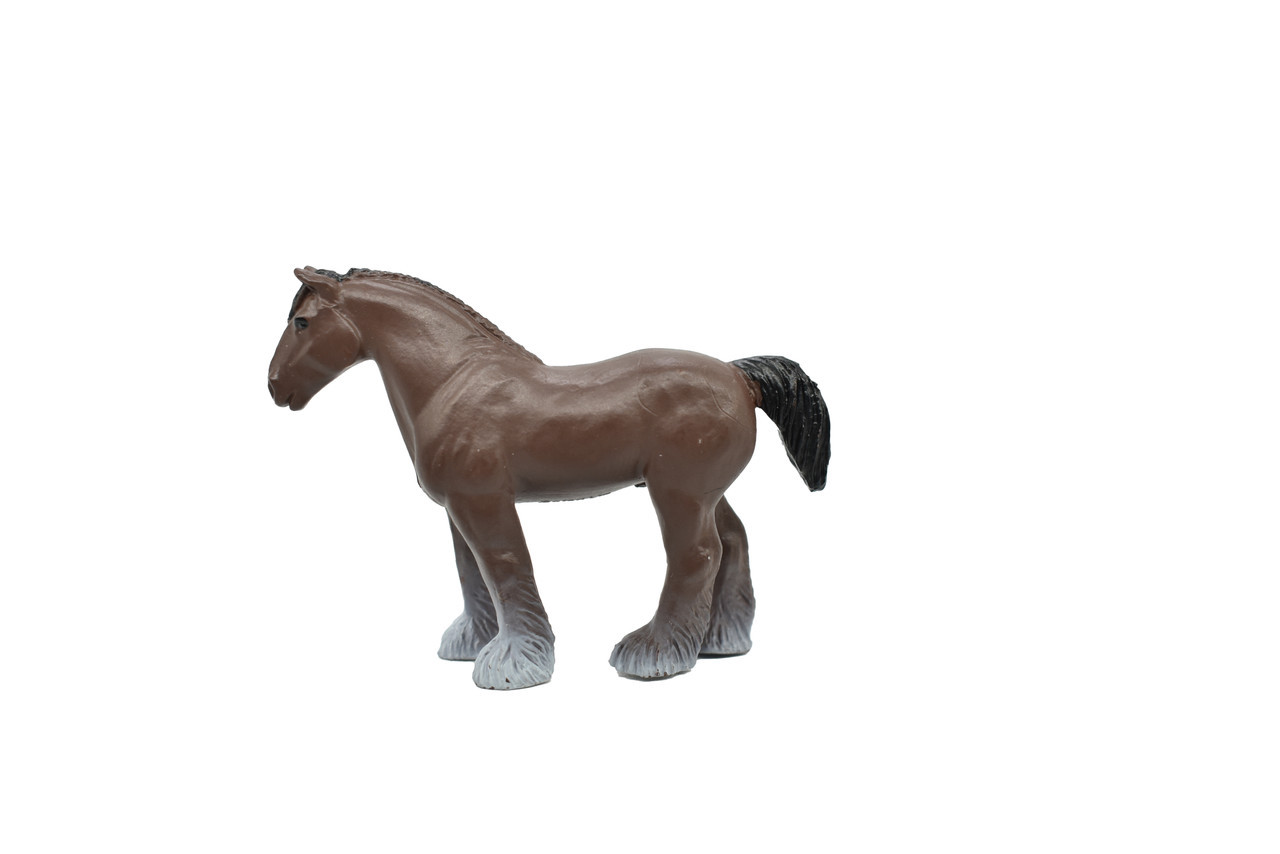 Toy Horse, Clydesdale, Brown, Plastic Realistic Farm Model 2.5 Inches F7022 B97