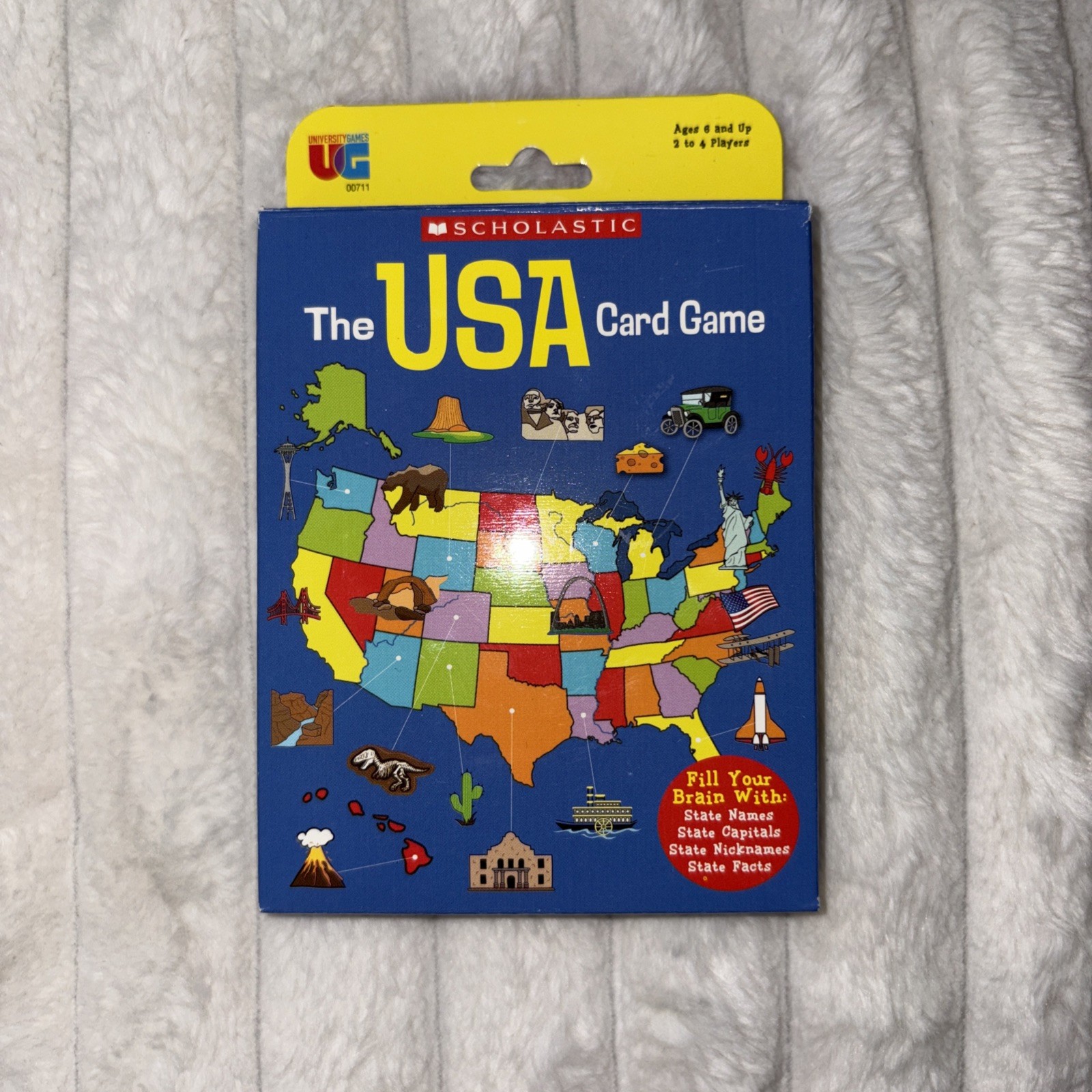 University Games Scholastic The USA Card Game Travel Trivia 2-4 Players Ages 6 +