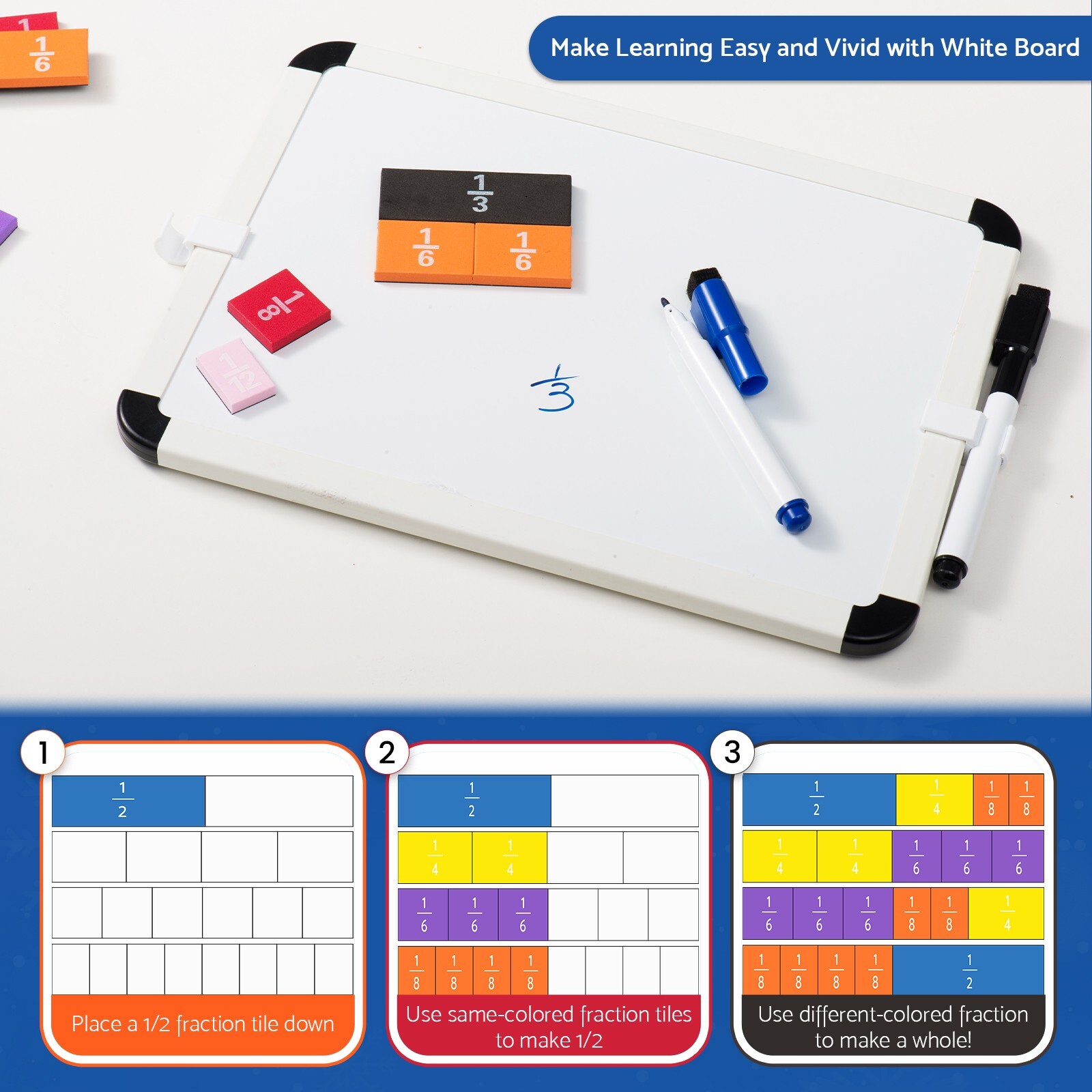 Montessori MAGNETIC FRACTION TILE Math Teaching System Fun & Learning Experiencs
