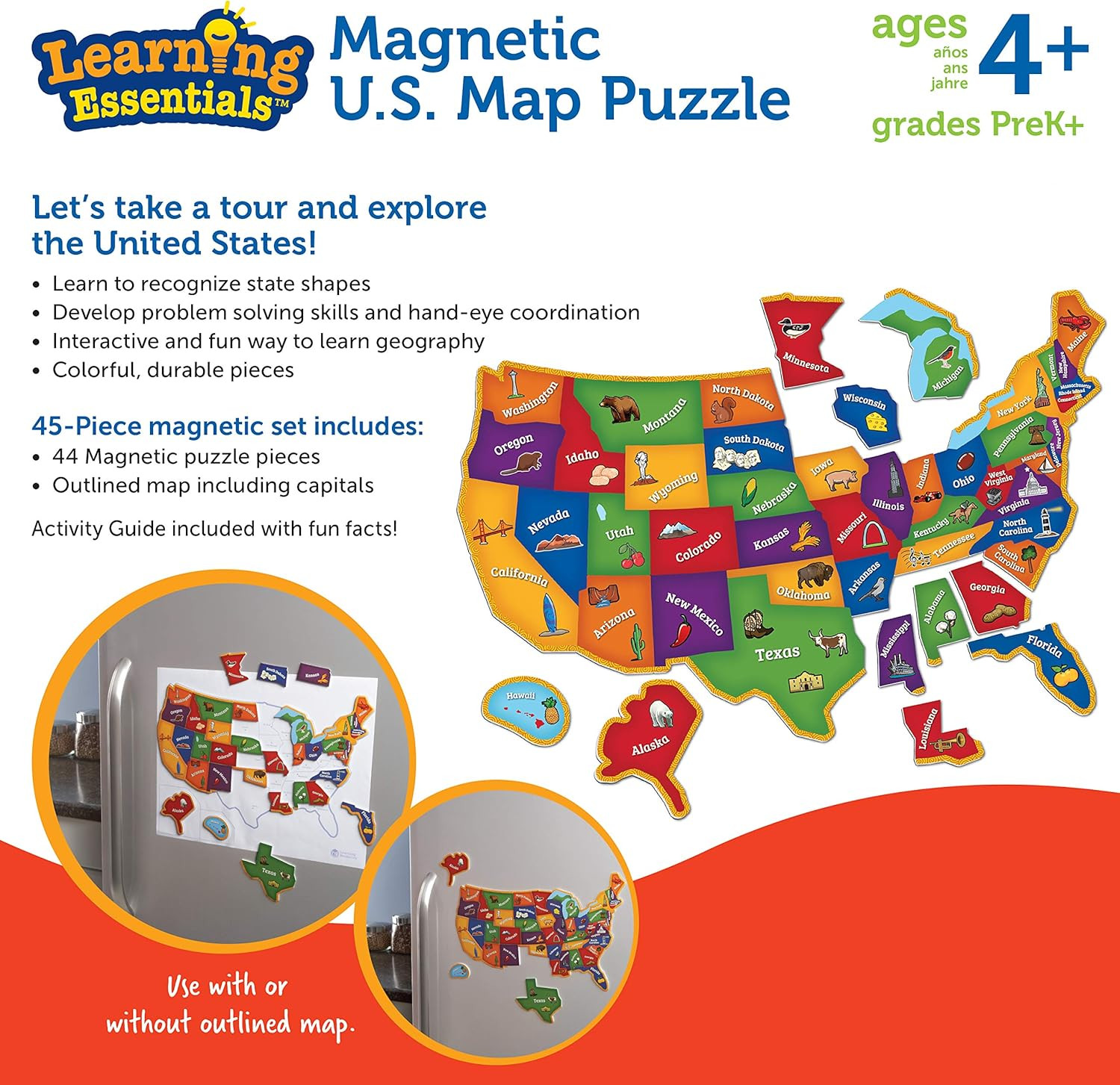 Magnetic U.S. Map Puzzle – Educational Map of the United States of America, Geog