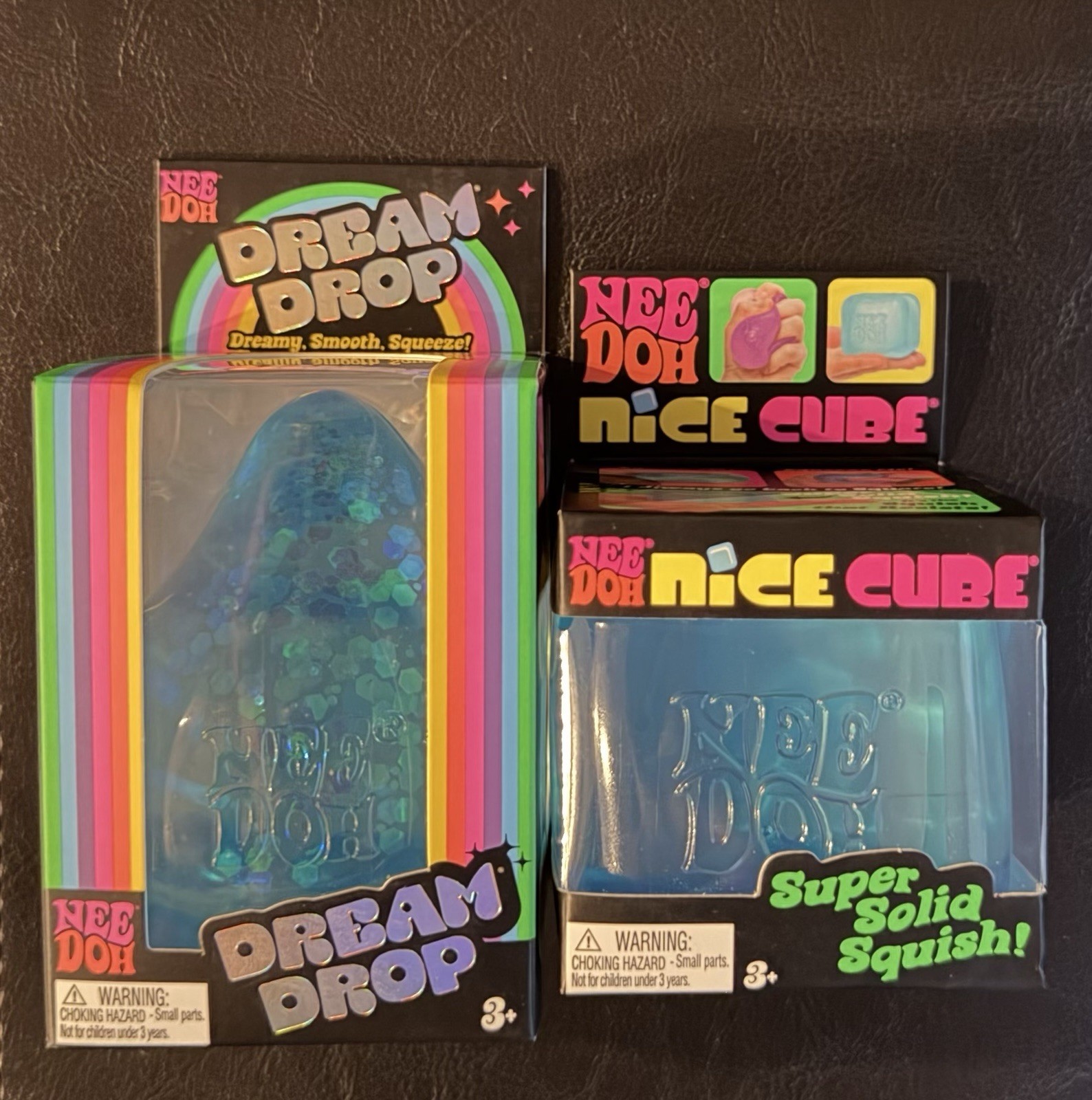 Nee Doh Dream Drop & Nice Cube Blue Squishy Toys 2-Pack Real Needoh’s!!