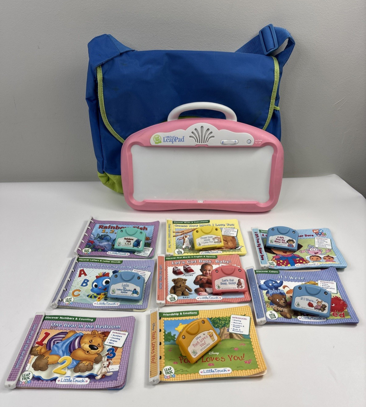 Leap Frog Little Touch Leap Pad Learning System PINK 8 Books & 7 Cartridges &Bag