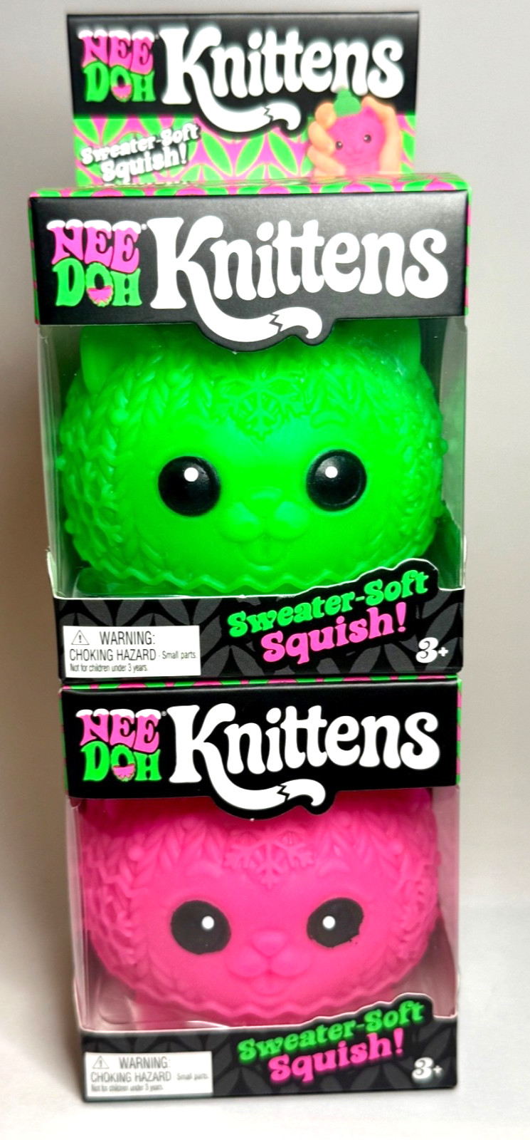 UNRELEASED NeeDoh Christmas Knittens 🎄 Set of 2 Pink & Green 🔥🔥 ULTRA RARE