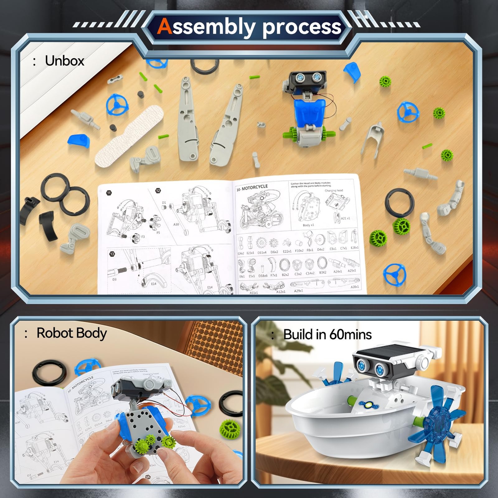 Jiakora 12-in-1 STEM Robot Kit Toys for Kids 8-12 9 x 11 x 3 inches, White