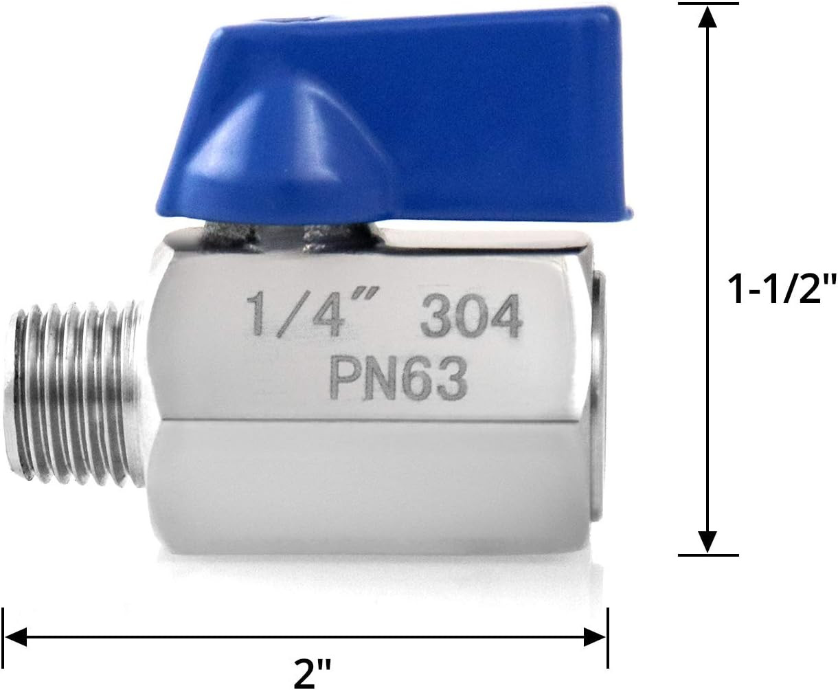 Mini Ball Valve, 2 Pack 1/4″ NPT Thread Female and Male 304 Stainless Steel Shut
