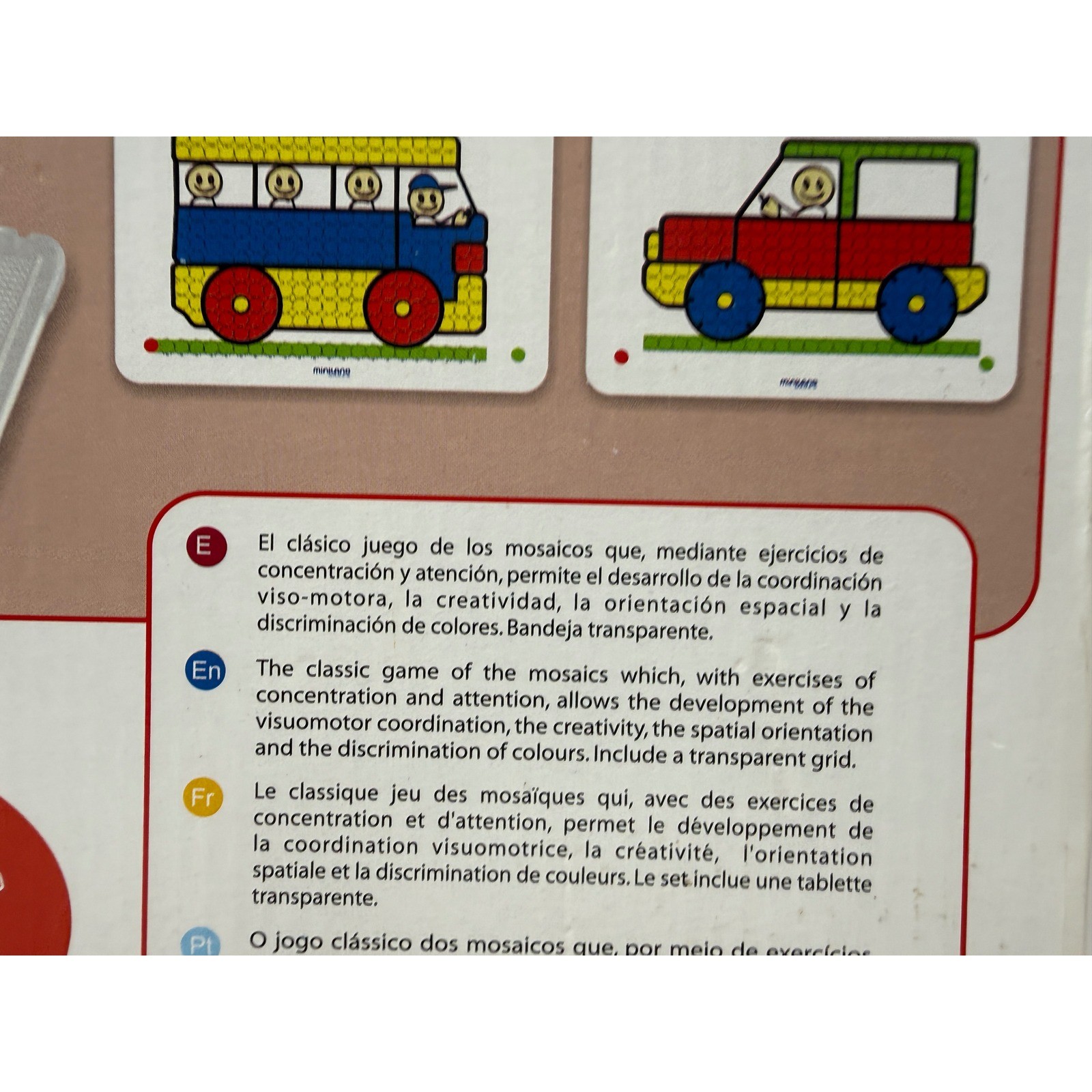 Miniland Educational Pegs 600 Pcs 10mm Mosaic Game Art Set with 6 Pattern Cards