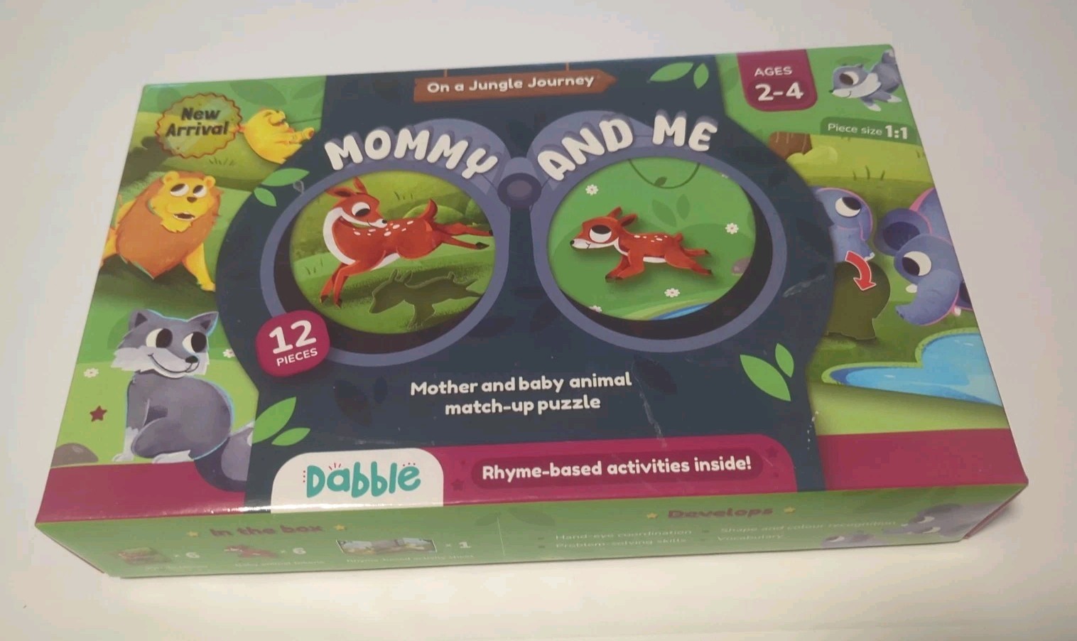 Dabble Mommy and Me Animal Match Up Puzzle Ages 2-4 12 Pieces Bonus Cards