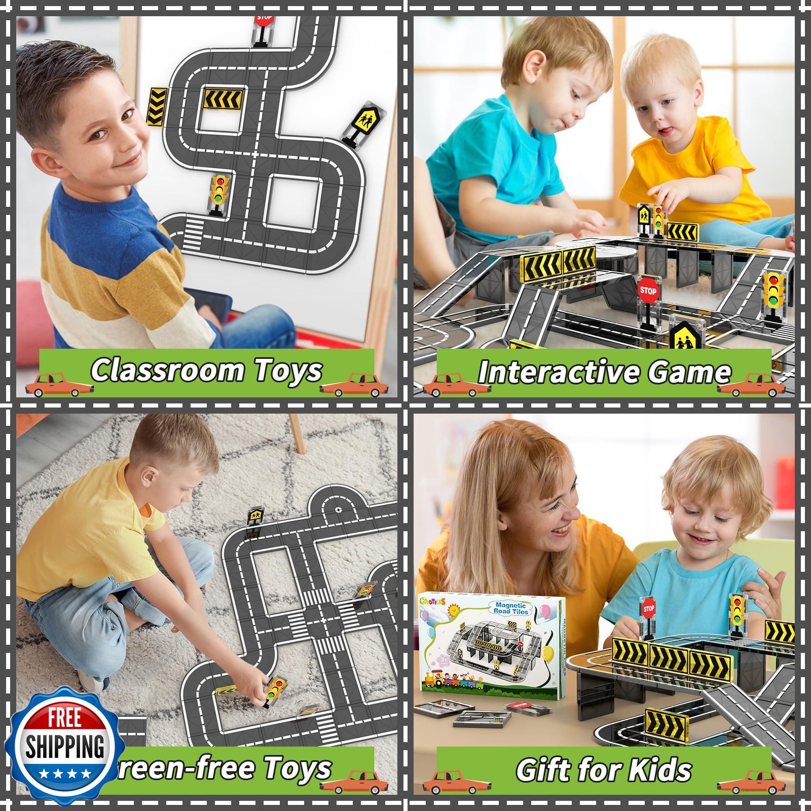 Goodtiles Magnetic Tiles Road Expansion Set, STEM Magnetic Building Blocks fo