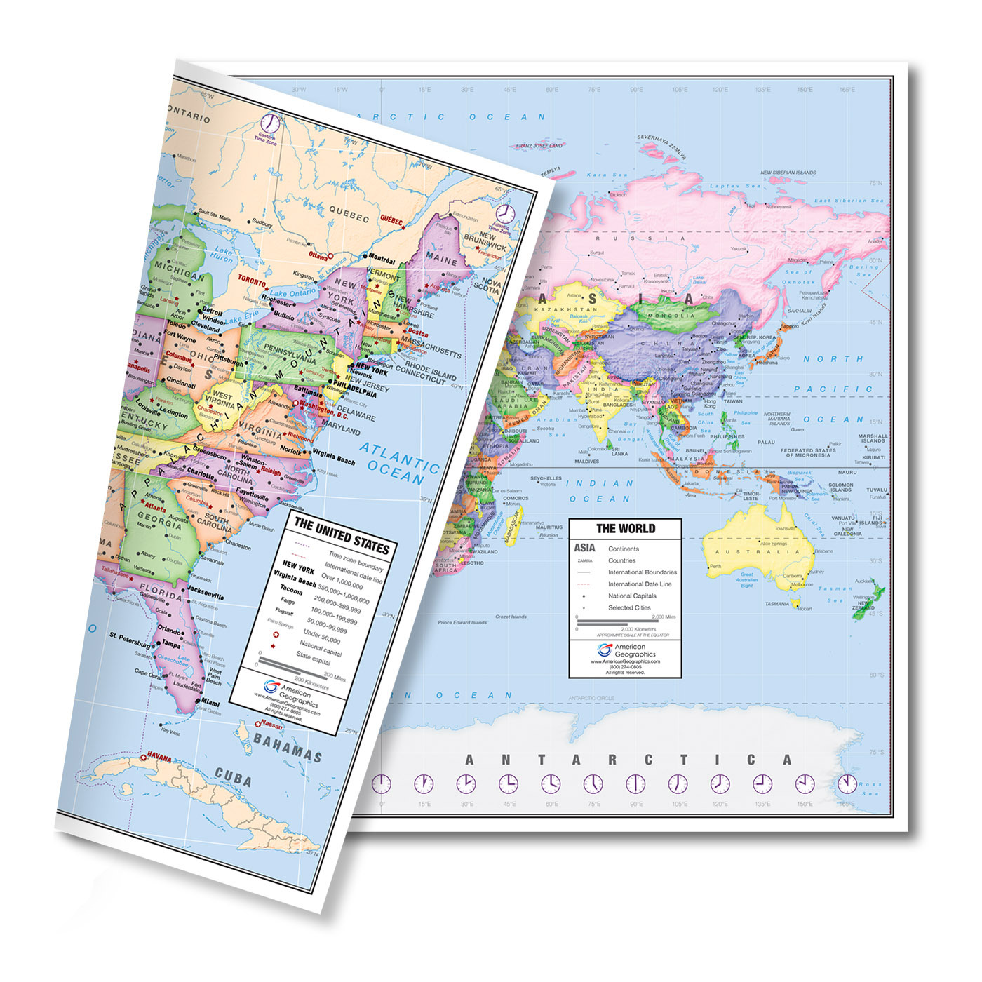 US and World Desk Map, 30-Map Pack (13″ x 18″ Laminated) Lighthouse Geographics