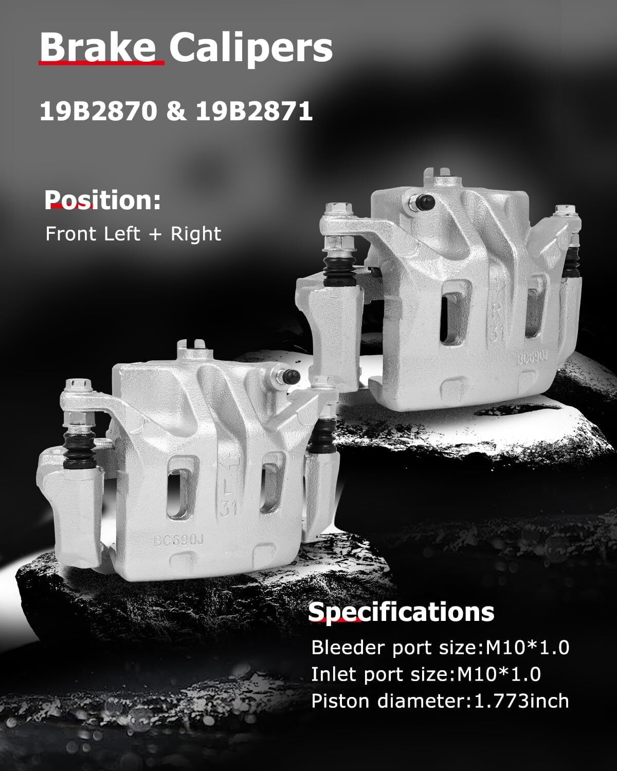 cciyu 19B2870 19B2871 Front Left & Right Brake Calipers with Bracket For