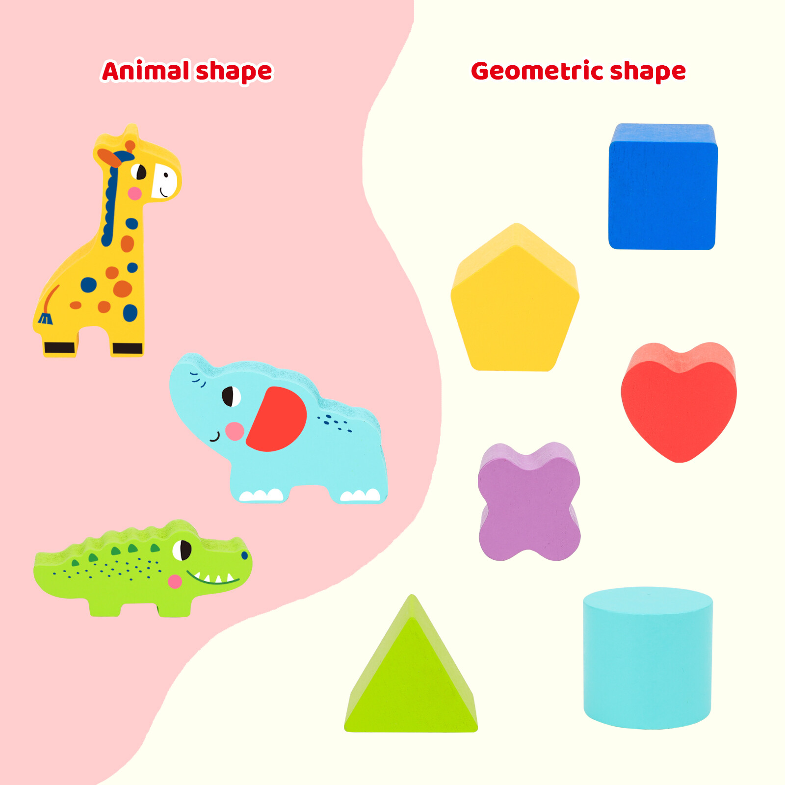TOOKYLAND Wooden Shape Sorting Cube – Toy with Animal and Geometric Blocks, 12m+