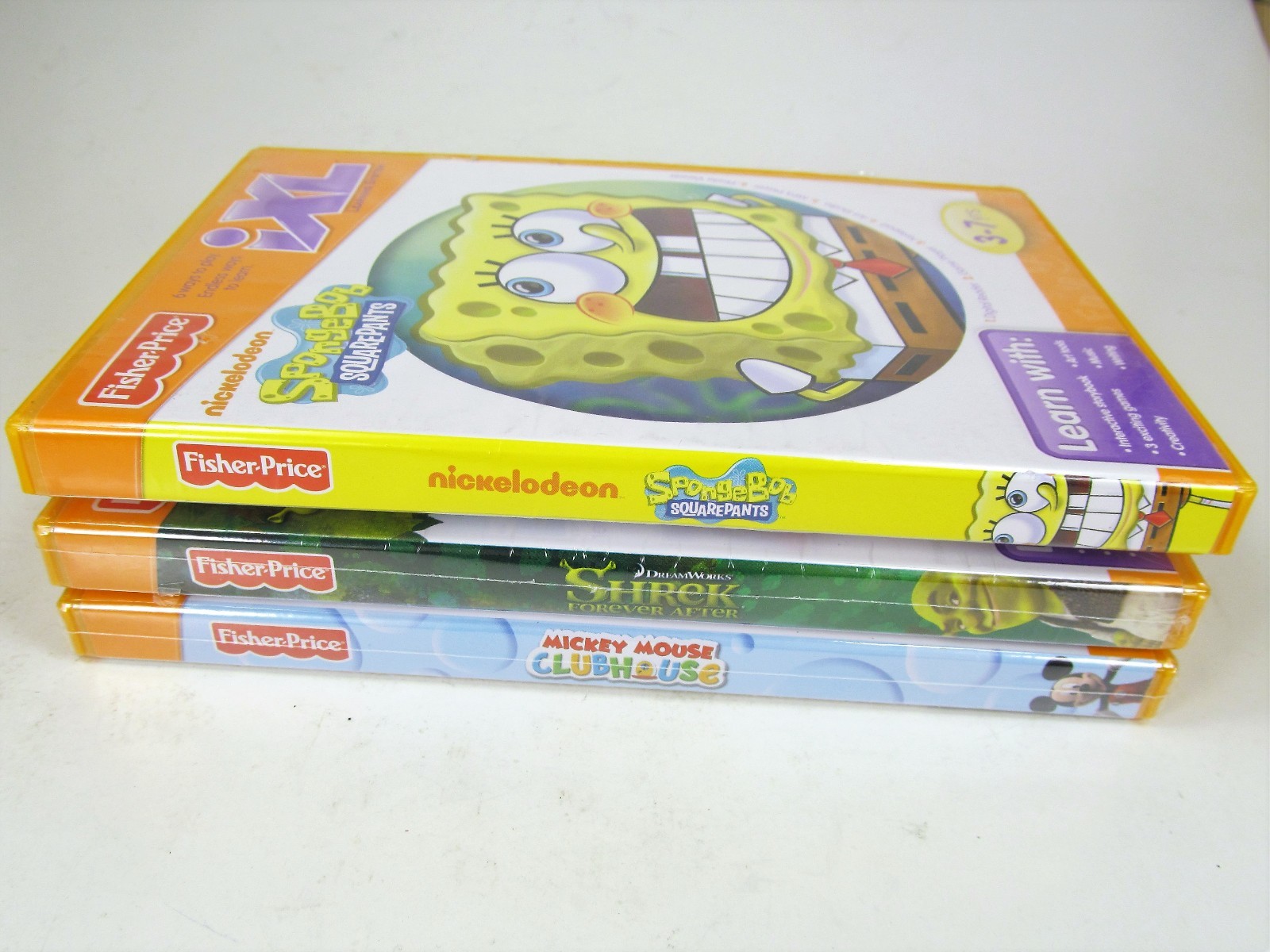 Fisher Price IXL Set of 3 Factory Sealed 3-7 years Shrek Spongebob Mickey Mouse