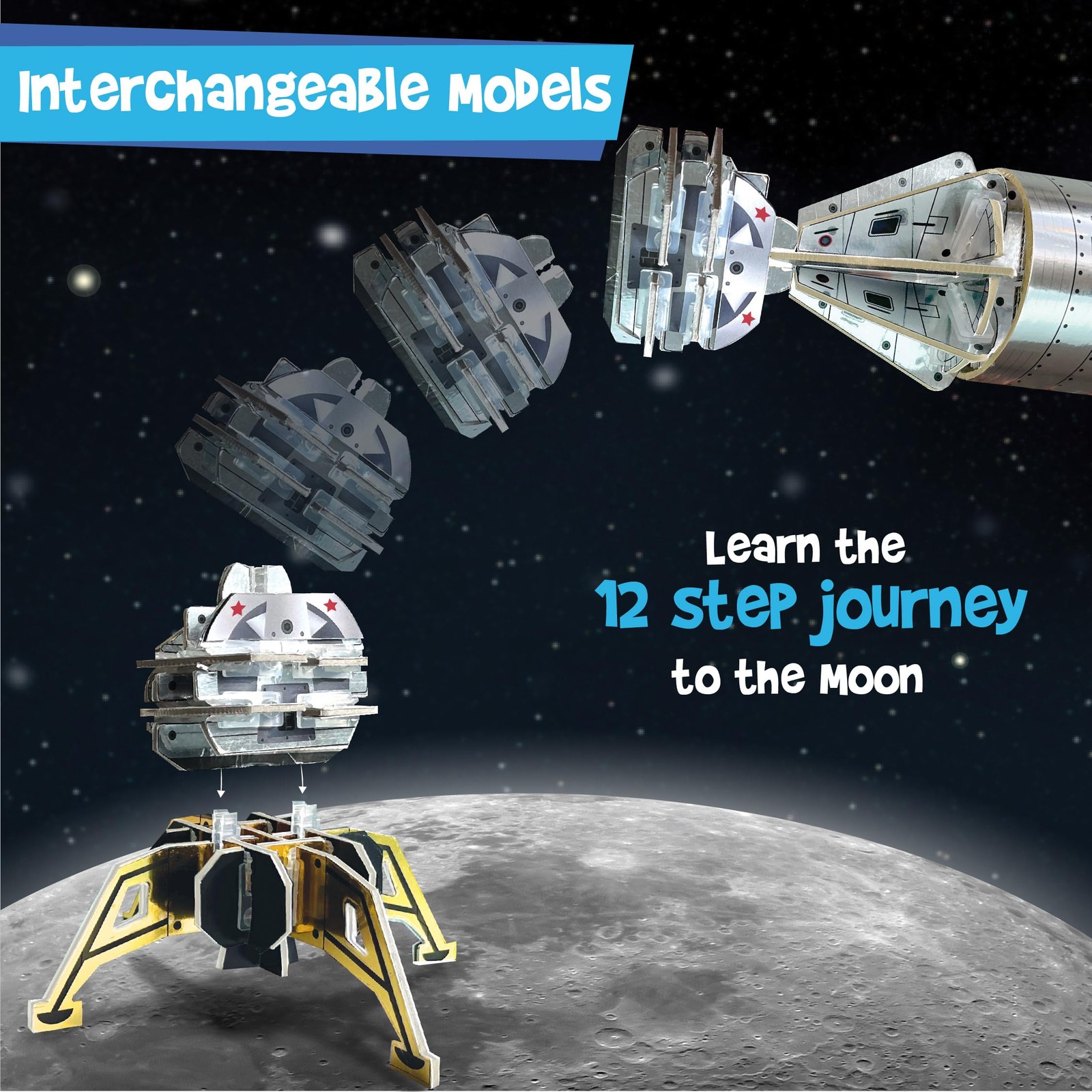 Imagimake Mapology Man’s Journey to Moon | NASA Large, Silver, Black, White
