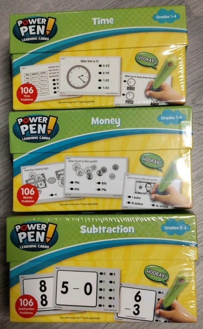 Power Pen Learning Cards Time Money Subtraction 160 Cards Each Lot Of 3 Sealed