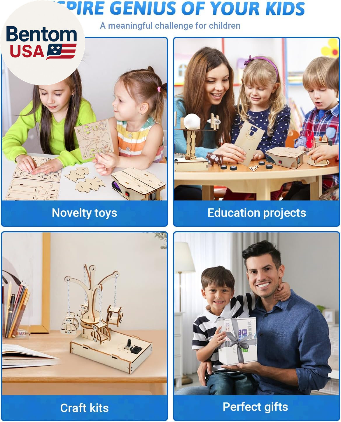 STEM Kits for Kids Ages 8-10-12, 5 Set Wooden 3D Puzzles, Educational Science Ex