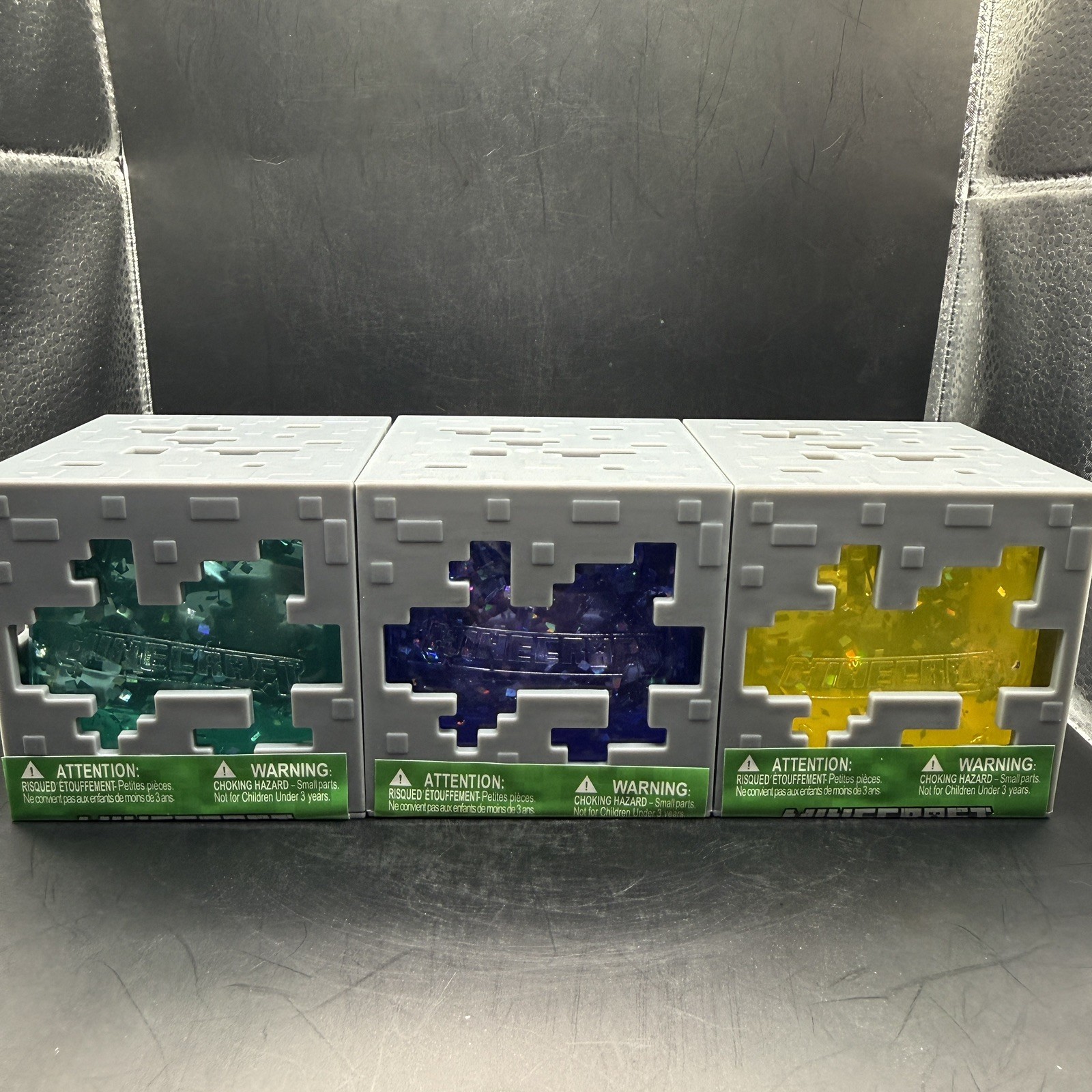 Minecraft Jelly Cubes Squishy Fidget Toy Lot of 3 Yellow Green Purple NEW Sealed