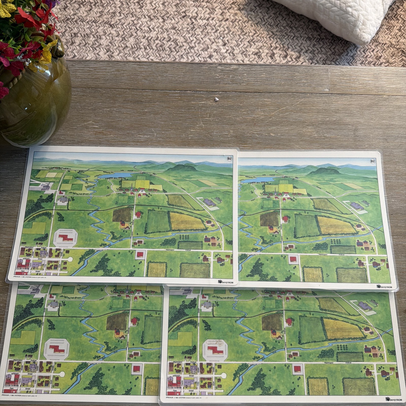 SET 4 matching Pristine 17X11 Laminated double sided Community B1 &B2Map Nystrom