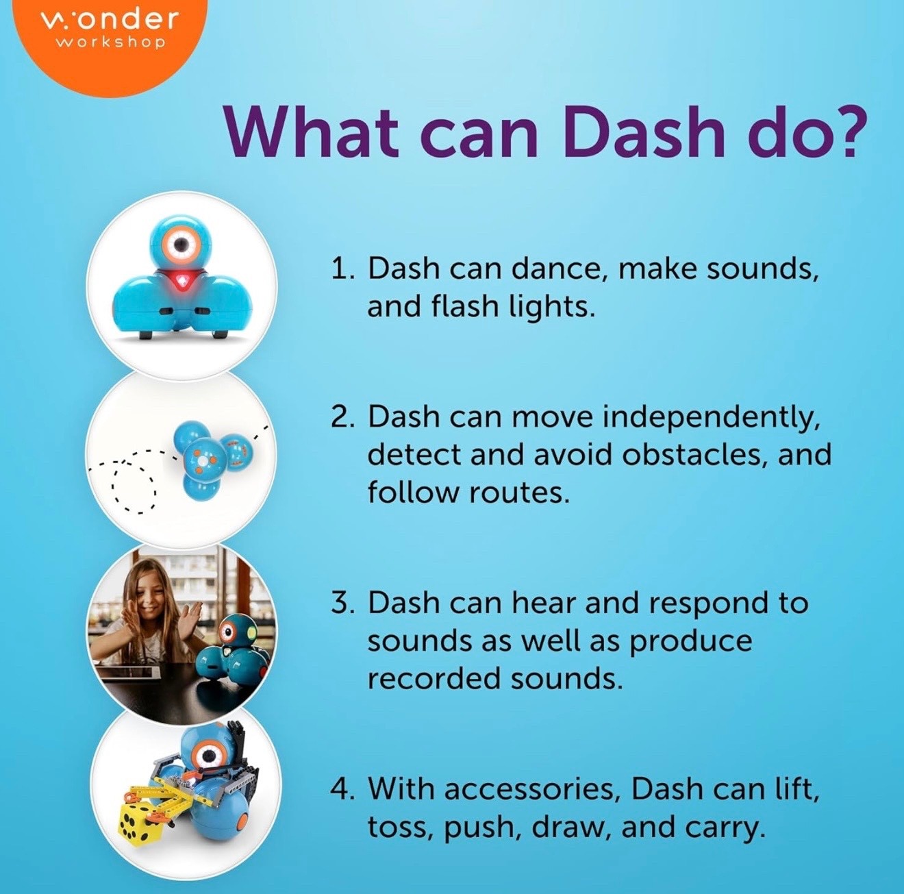 Wonder Workshop Dash Robot Lot W/ Launcher, Gripper and Sketch Accessory Packs