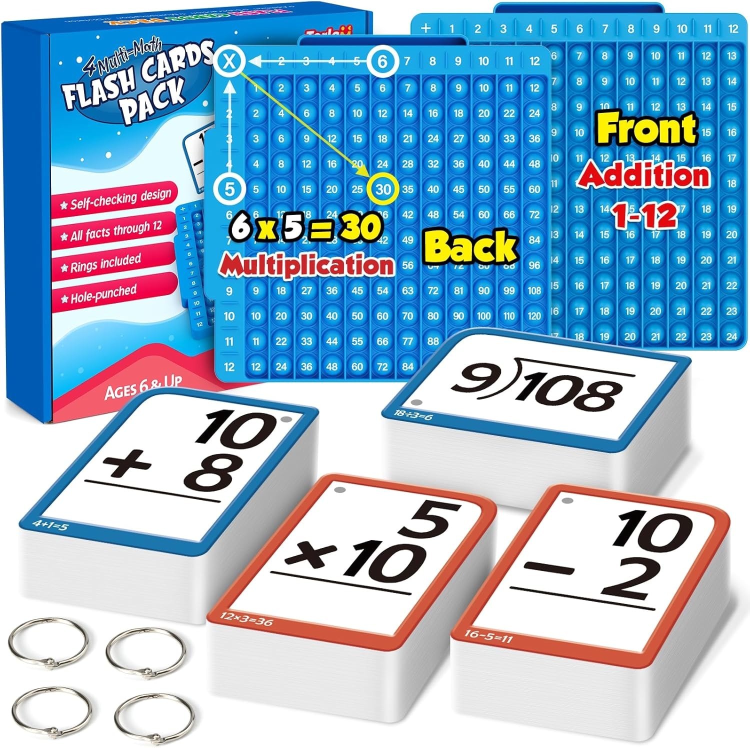 Math Flash Cards + Math Board, Multiplication Flash Card Times Table Chart, M…