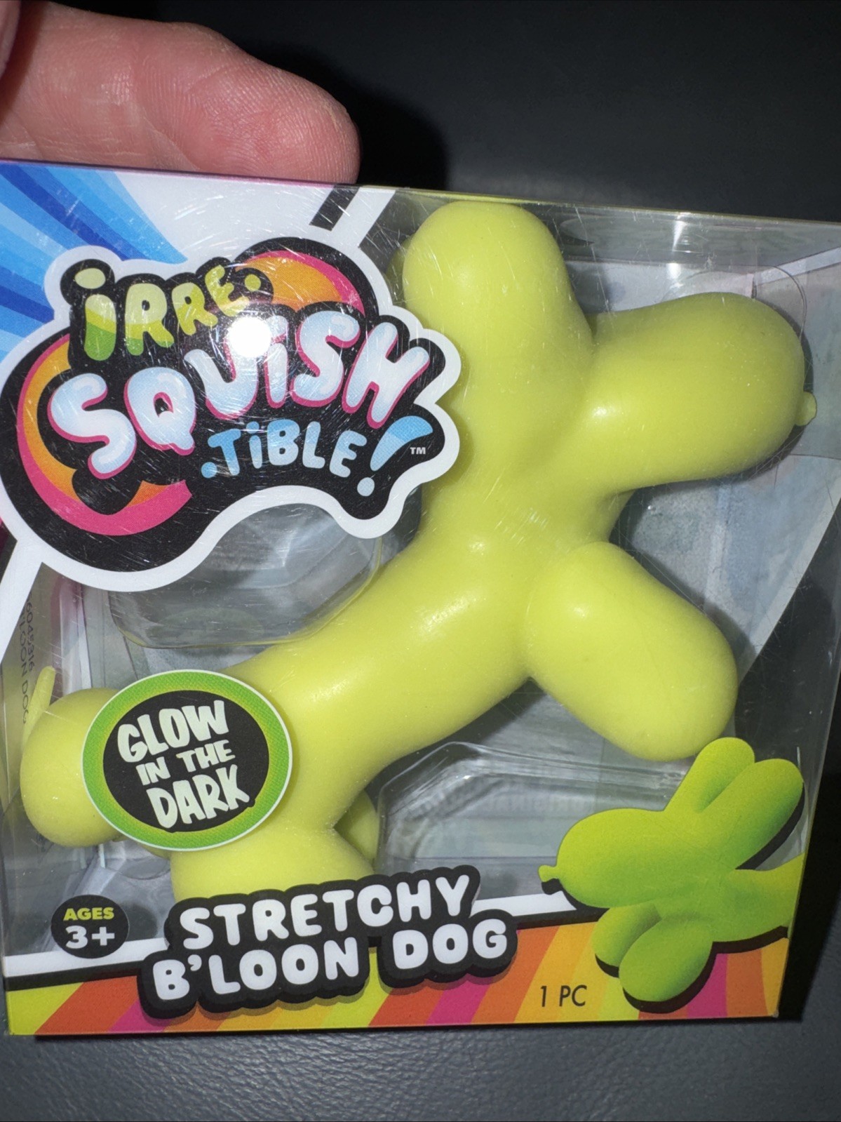 🔥JA-RU Irre-Squish-tible Balloon Dog GLOW Green Crunchy Sand Squishy HTF!