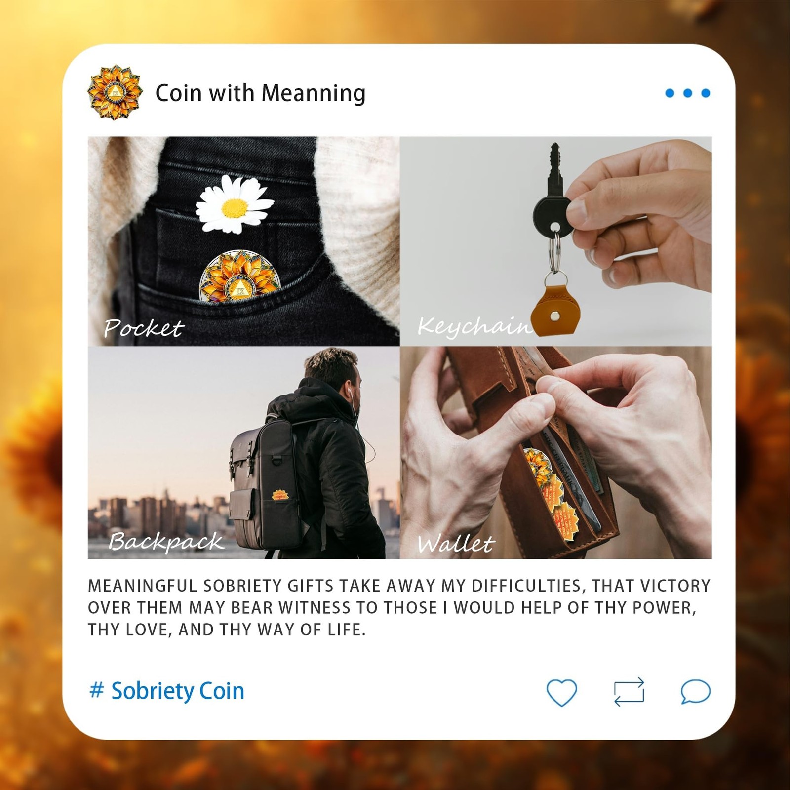 Sunflower 9 Year Sobriety Coin – Colorful Glass Broken and Rebuilt AA Coins -…