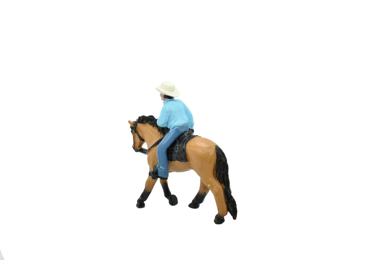 Horse Toy, Buckskin and Cowboy, Plastic Toy Farm Model 2.5 Inches F7021 B97