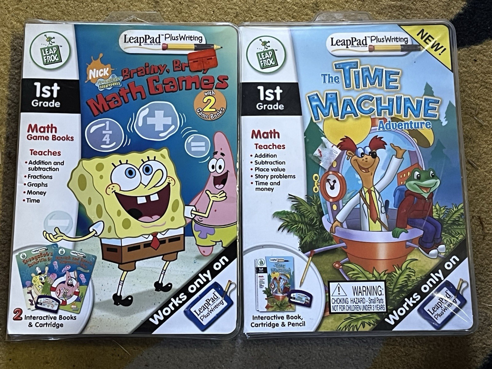 3 Cartridges & Books LeapPad Plus Writing Learning System For Math 1ST GRADE
