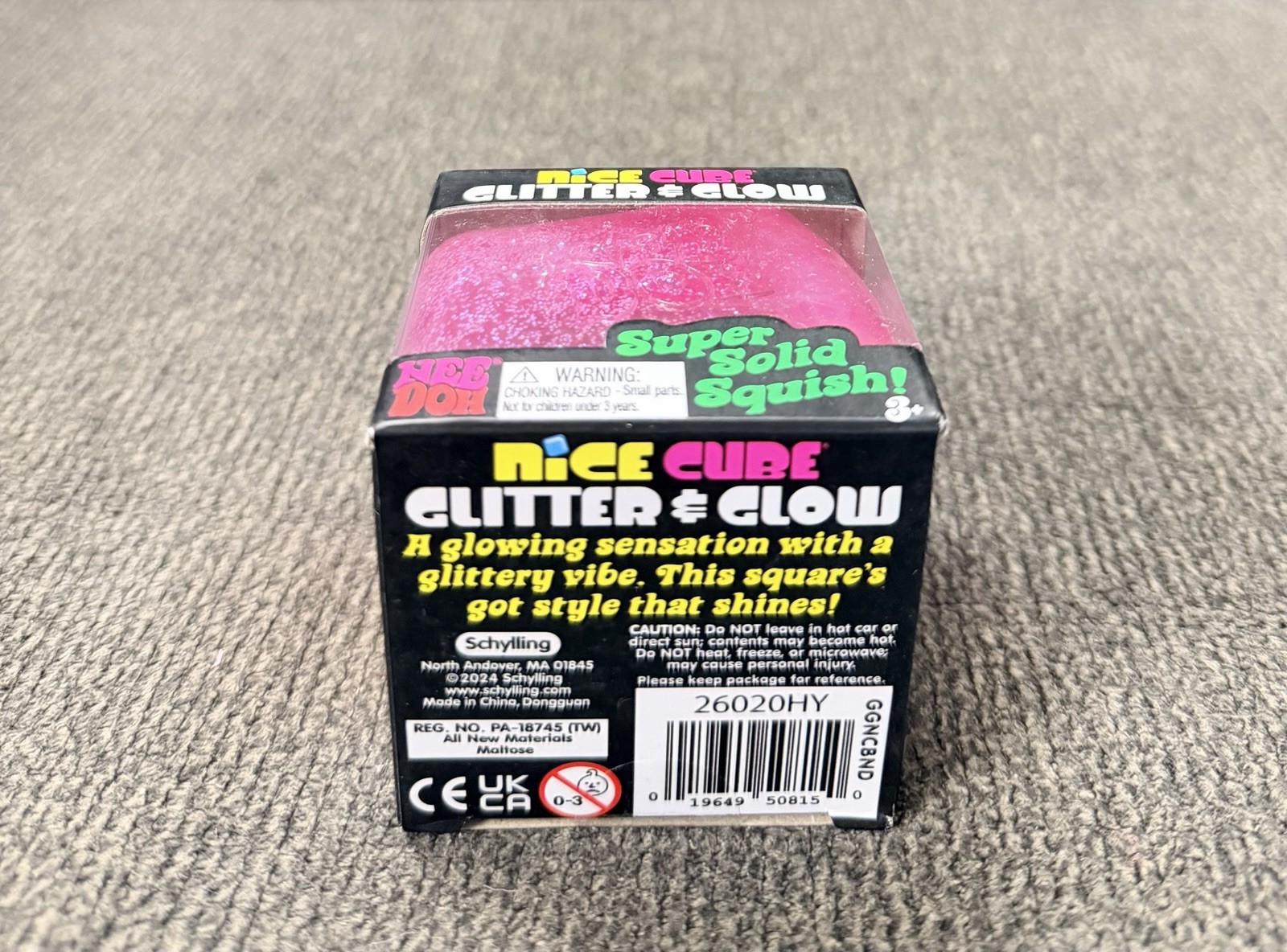 NeeDoh Nice Cube Glitter and Glow, Nee Doh Squishy, Glowing Ice Cube PINK